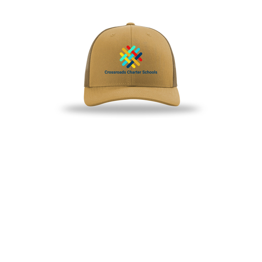 crossroadsschoolskc-richardson-trucker-cap-embroidery-capfront-R112-ambergold-flat-front