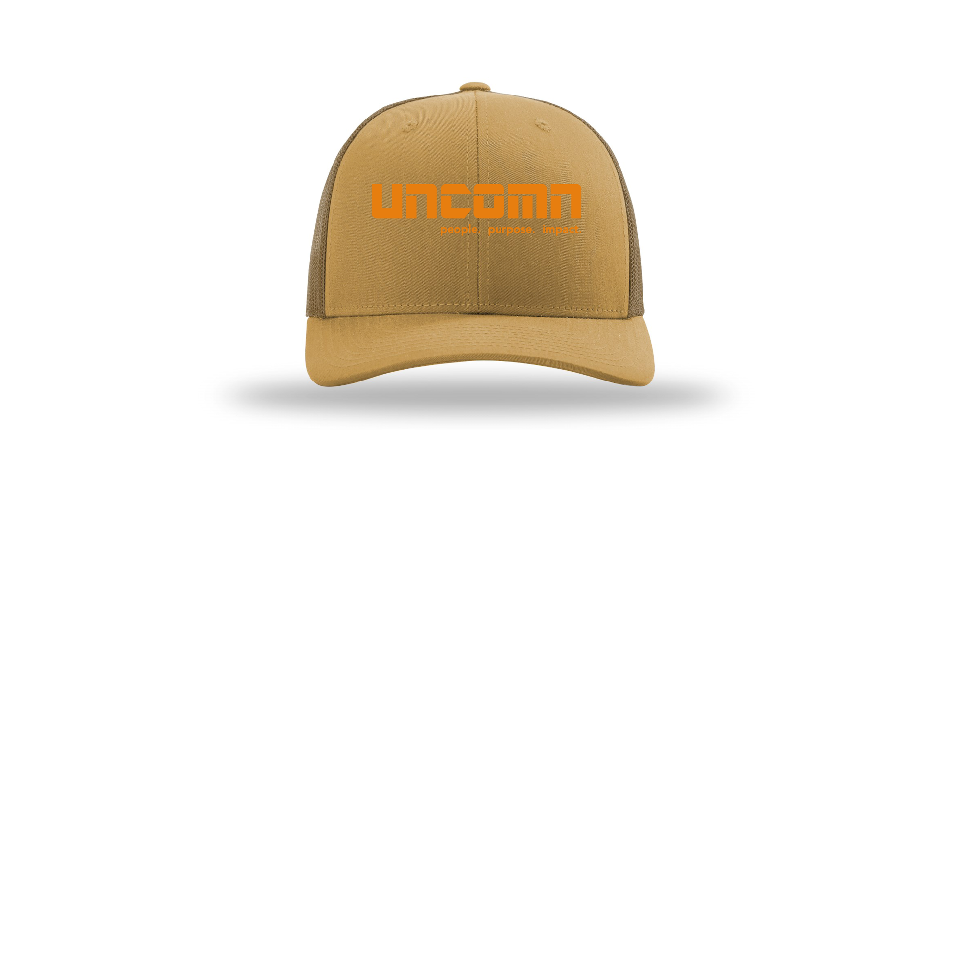 uncomn-richardson-trucker-cap-embroidery-capfront-R112-ambergold-flat-front