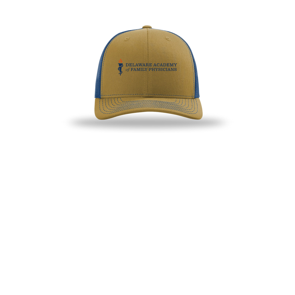 delfamdoc-richardson-trucker-cap-embroidery-capfront-R112-biscuittrueblue-flat-front