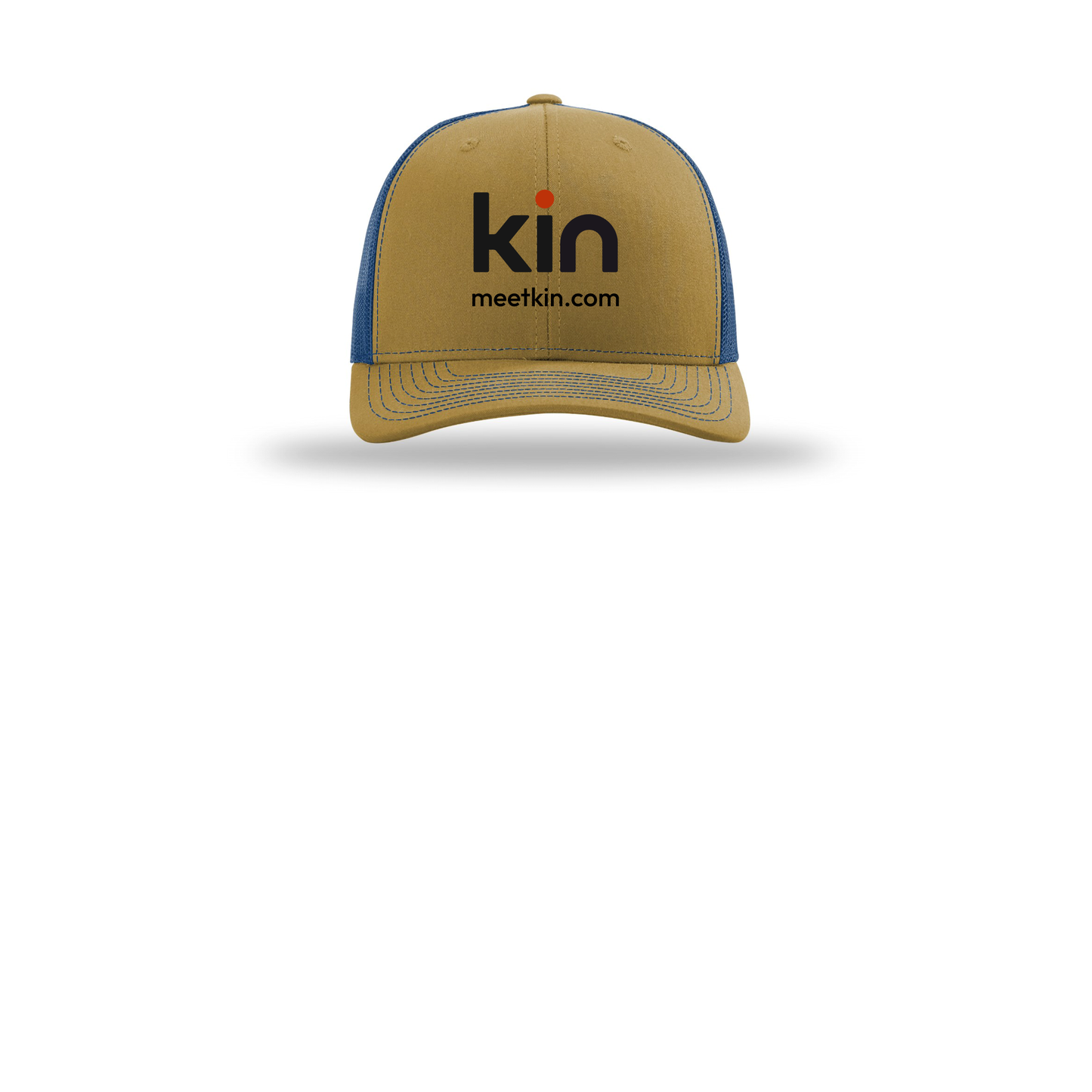 kin-richardson-trucker-cap-embroidery-capfront-R112-biscuittrueblue-flat-front