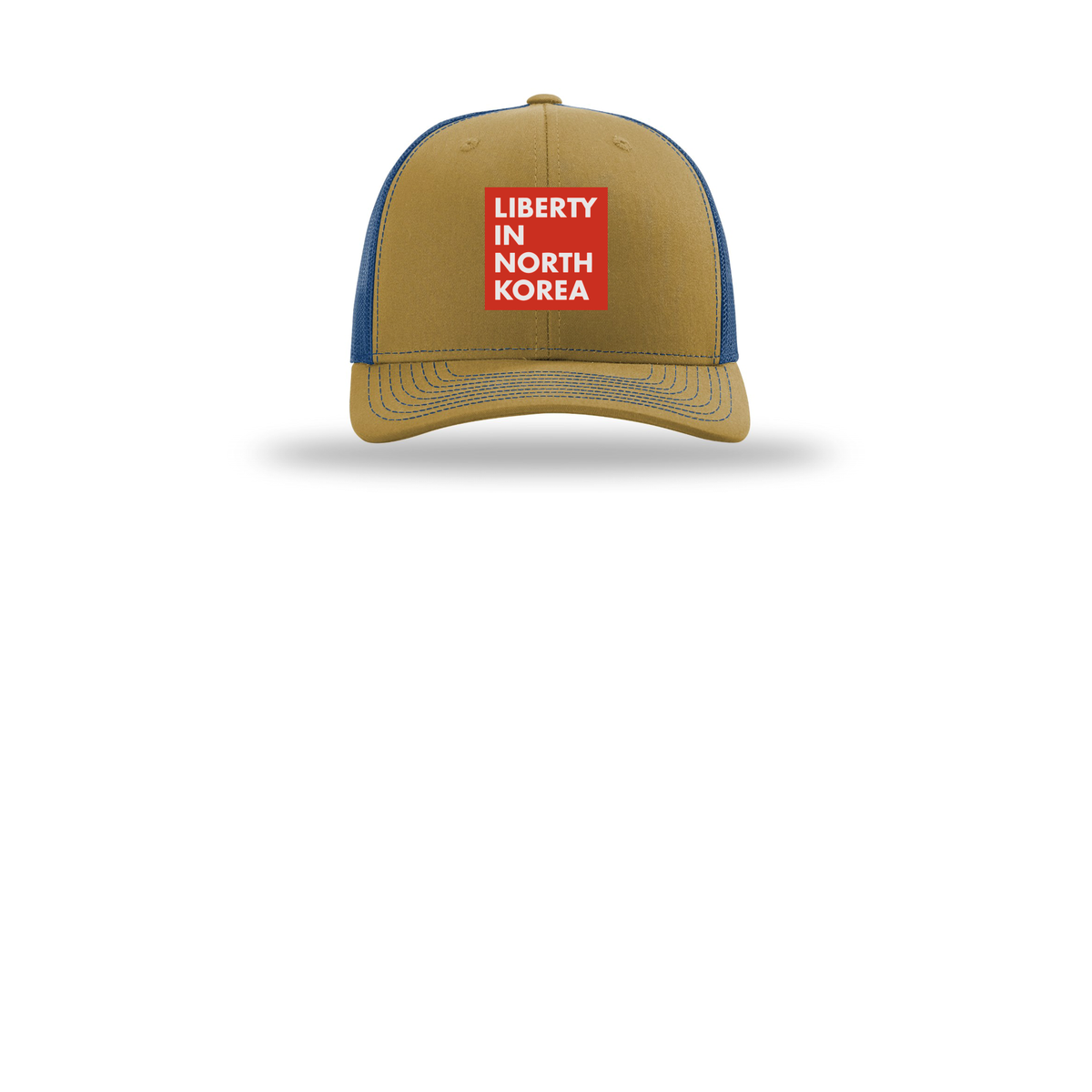 libertyinnorthkorea-richardson-trucker-cap-embroidery-capfront-R112-biscuittrueblue-flat-front