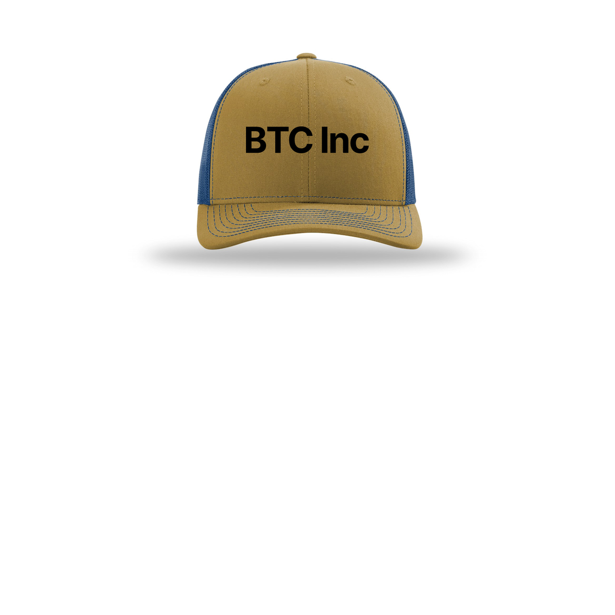 btc-richardson-trucker-cap-embroidery-capfront-R112-biscuittrueblue-flat-front