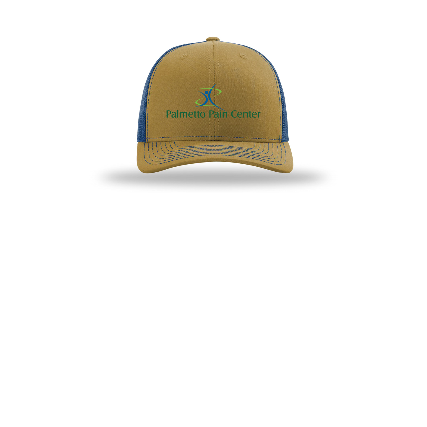 palmetto-pain-center-richardson-trucker-cap-embroidery-capfront-R112-biscuittrueblue-flat-front