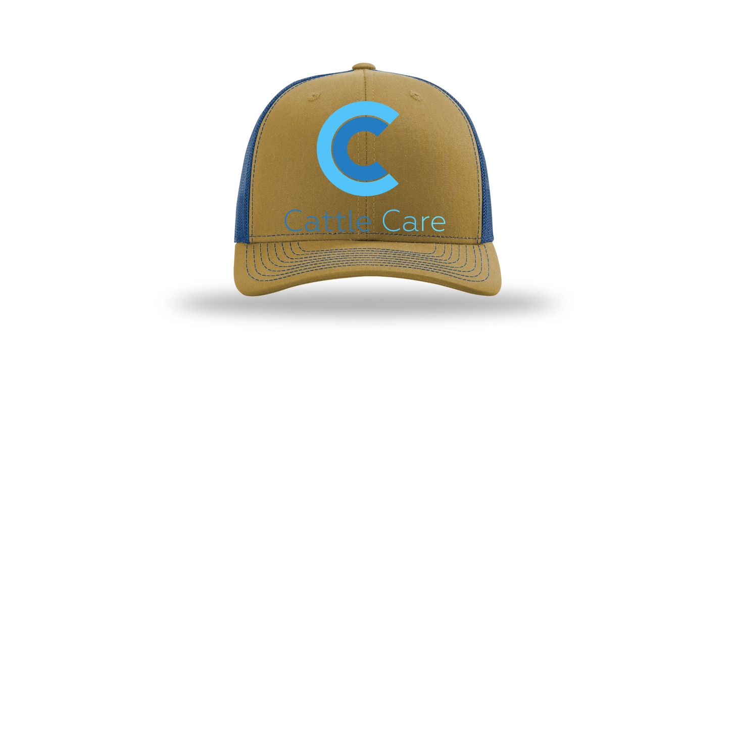 cattle-care-richardson-trucker-cap-embroidery-capfront-R112-biscuittrueblue-flat-front
