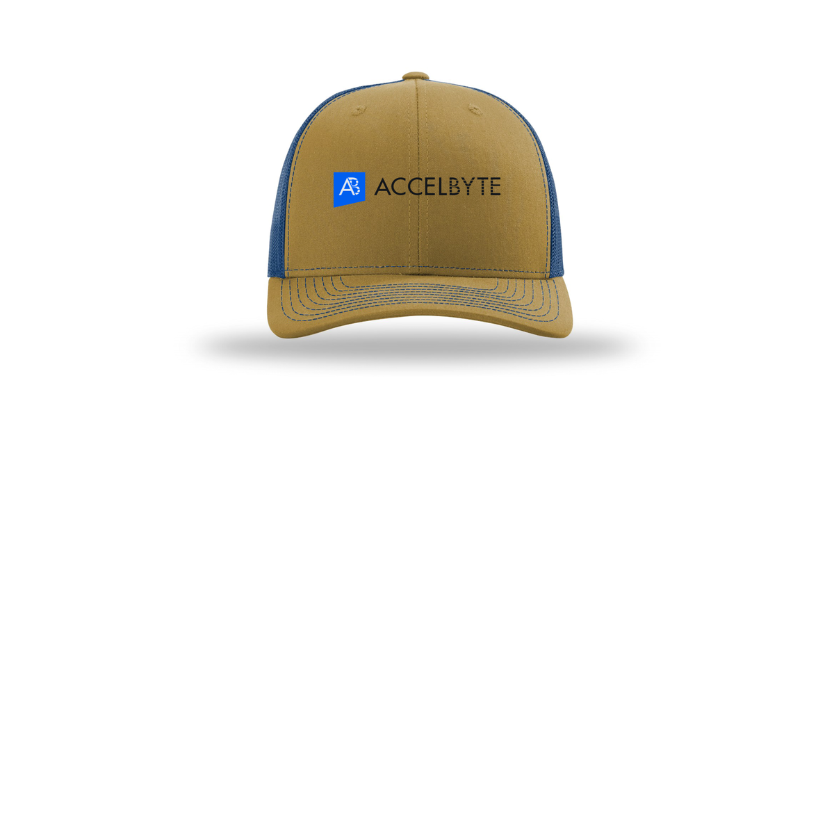 accelbyte-richardson-trucker-cap-embroidery-capfront-R112-biscuittrueblue-flat-front