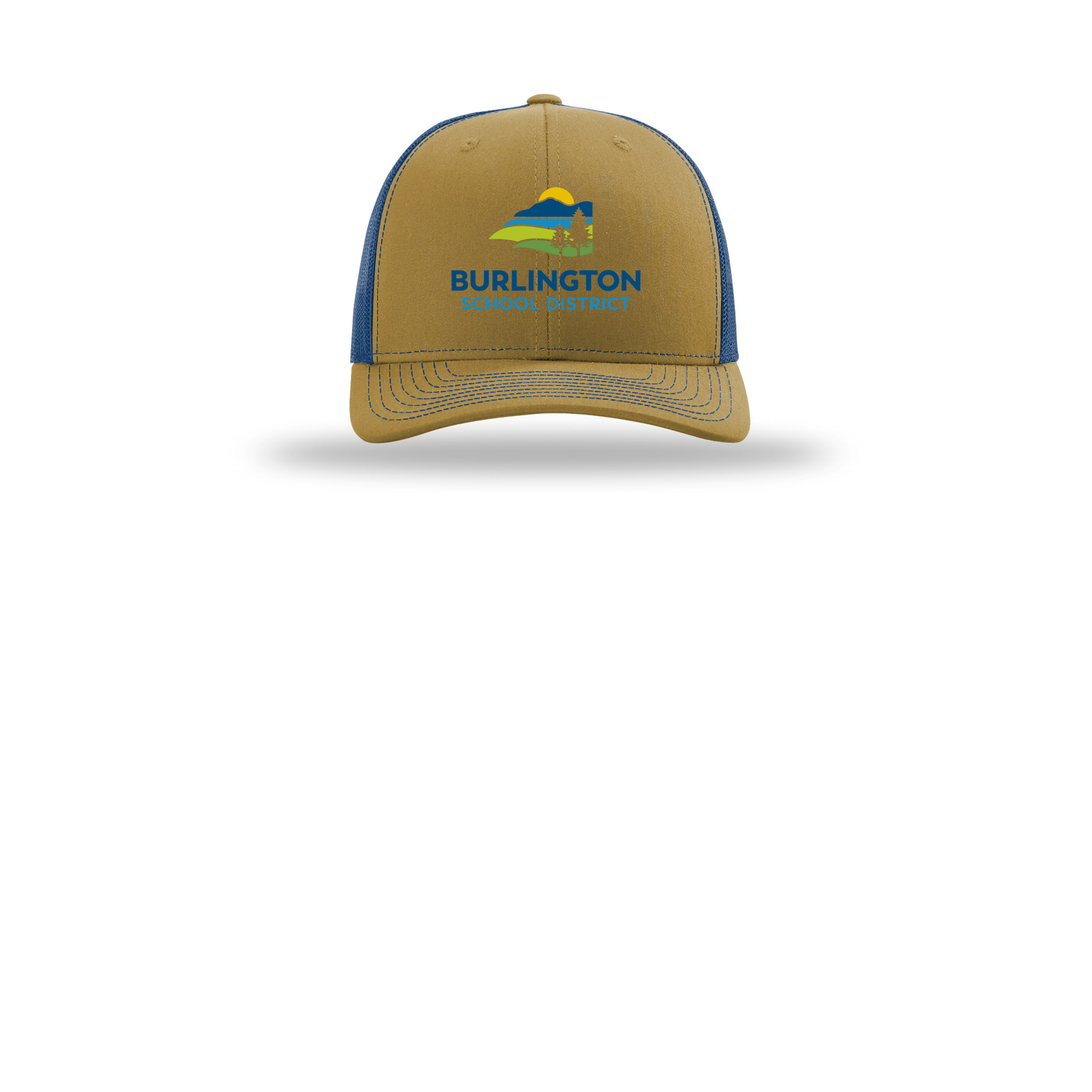 bsdvt-richardson-trucker-cap-embroidery-capfront-R112-biscuittrueblue-flat-front