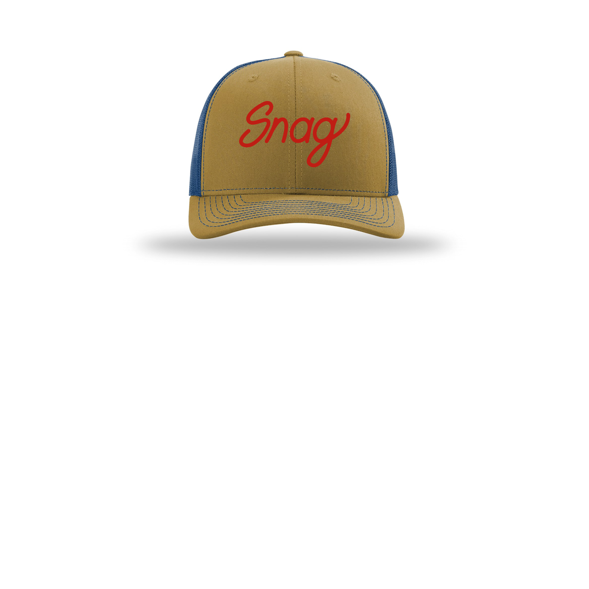 snagdelivery-richardson-trucker-cap-embroidery-capfront-R112-biscuittrueblue-flat-front