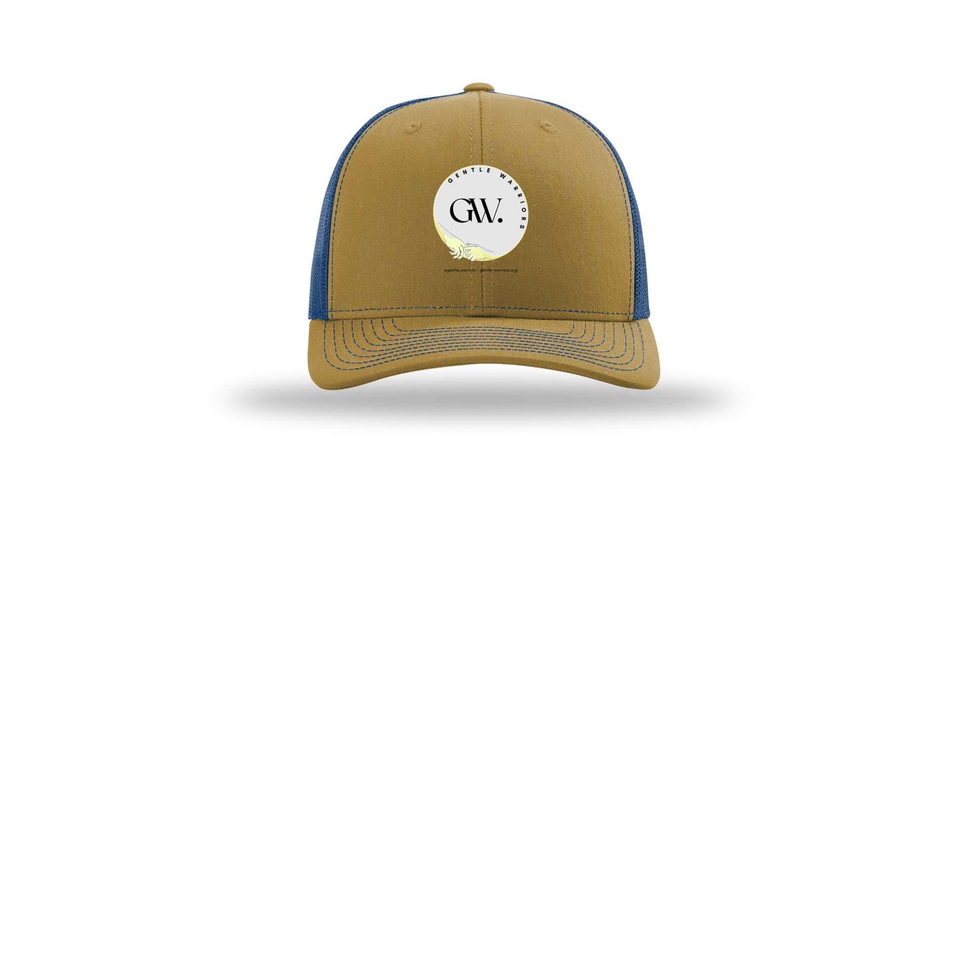 gentle-warriors-richardson-trucker-cap-embroidery-capfront-R112-biscuittrueblue-flat-front