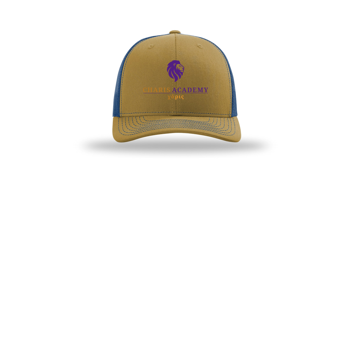 cahazleton-richardson-trucker-cap-embroidery-capfront-R112-biscuittrueblue-flat-front