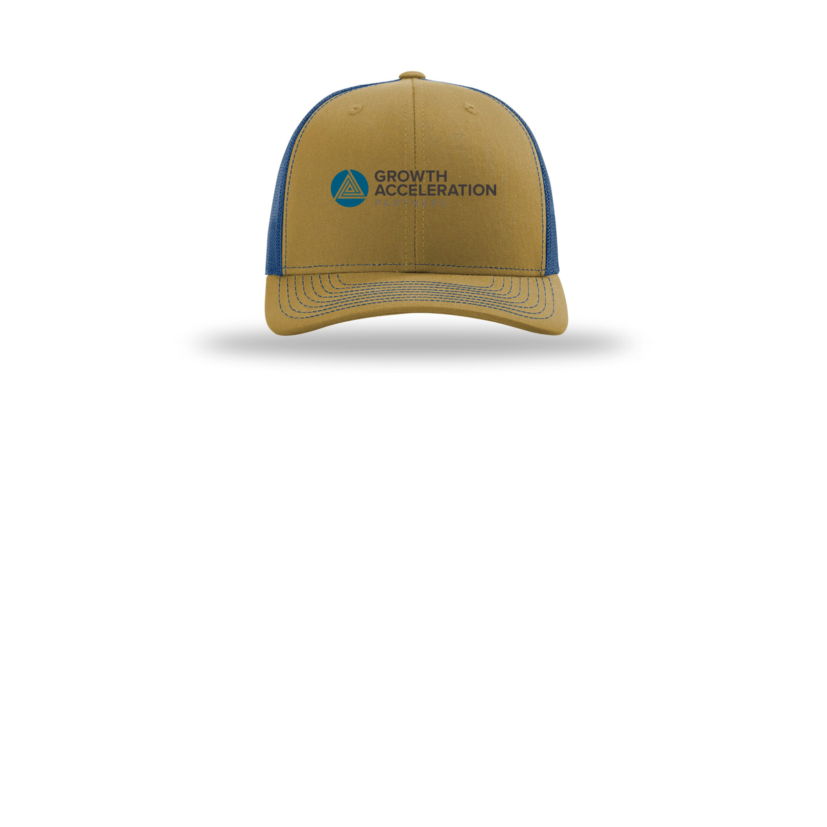 growthaccelerationpartners-richardson-trucker-cap-embroidery-capfront-R112-biscuittrueblue-flat-front