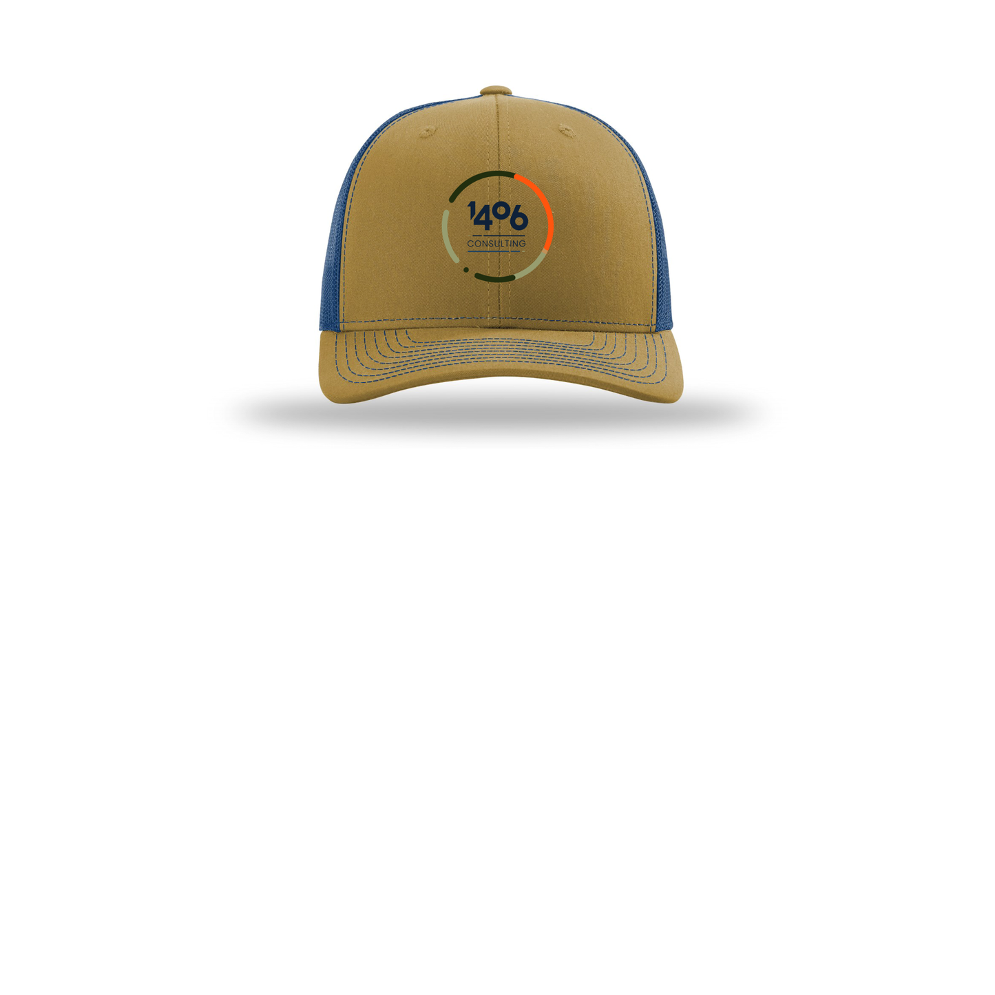 1406consulting-richardson-trucker-cap-embroidery-capfront-R112-biscuittrueblue-flat-front