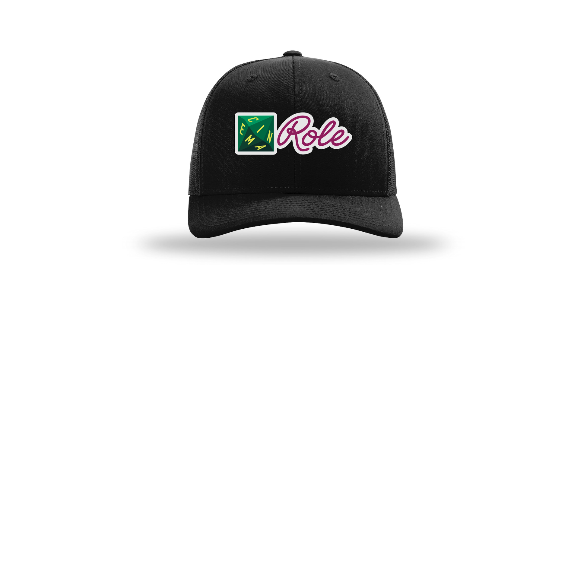 cinemarole-richardson-trucker-cap-embroidery-capfront-R112-black-flat-front