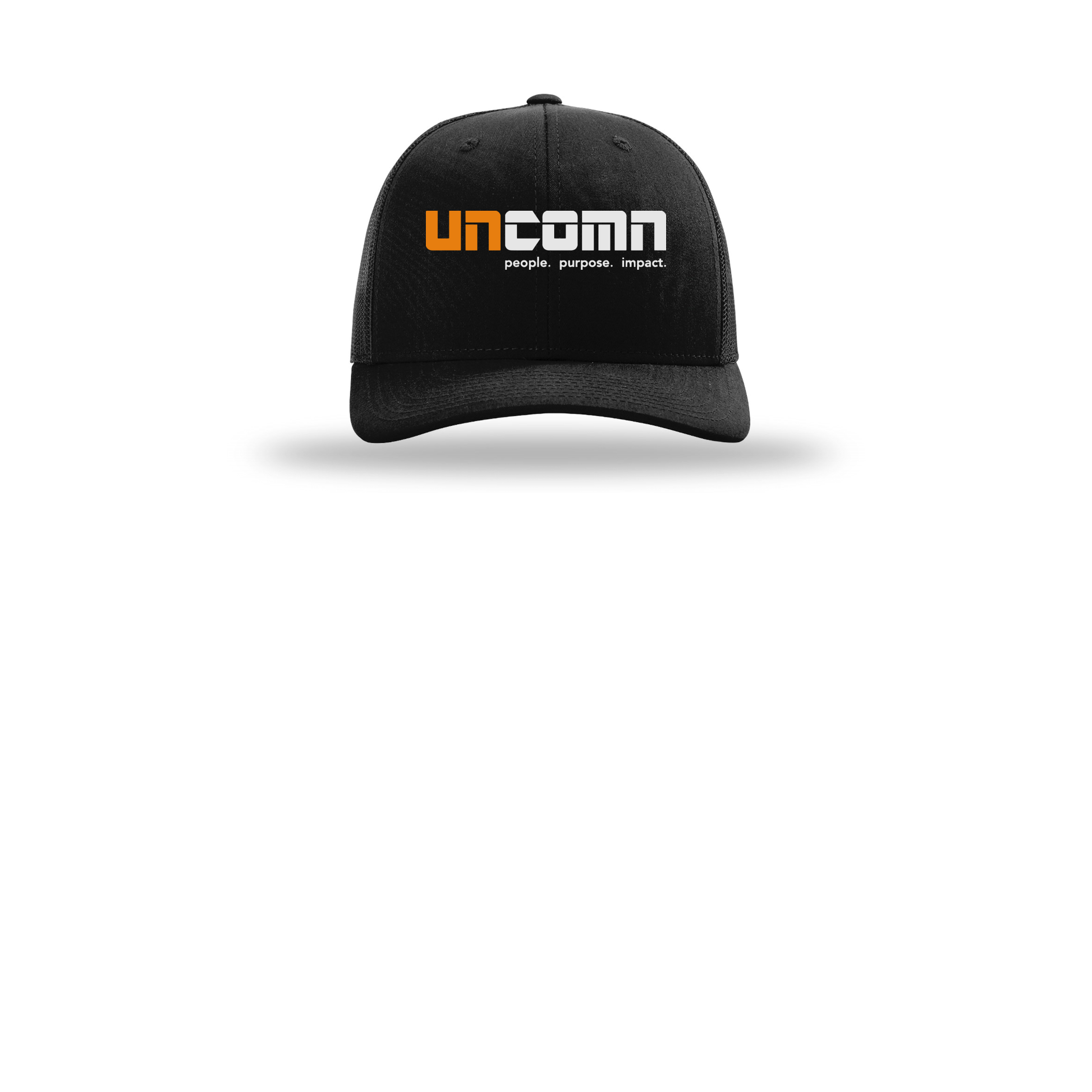 uncomn-richardson-trucker-cap-embroidery-capfront-R112-black-flat-front