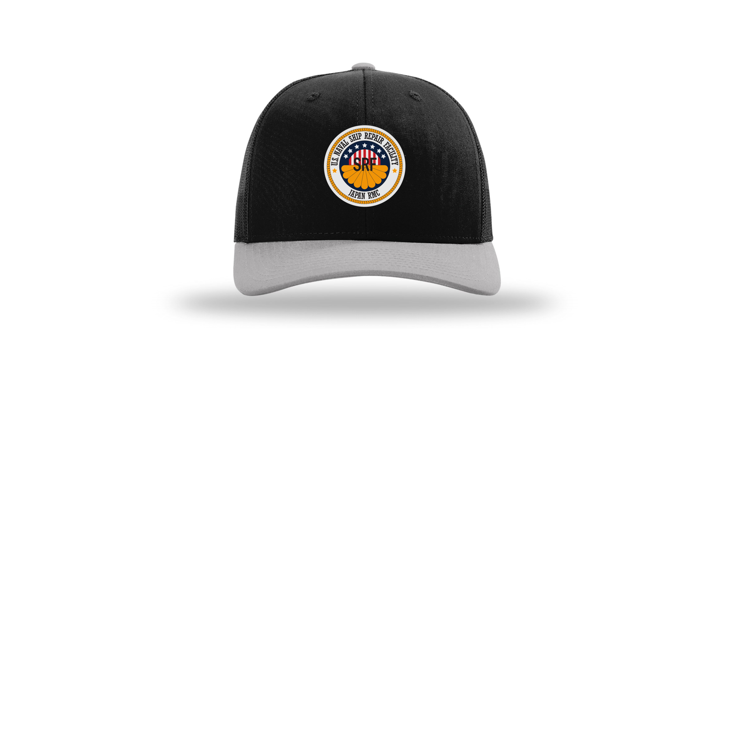 srf-jrmc-richardson-trucker-cap-embroidery-capfront-R112-blackblacklightgrey-flat-front