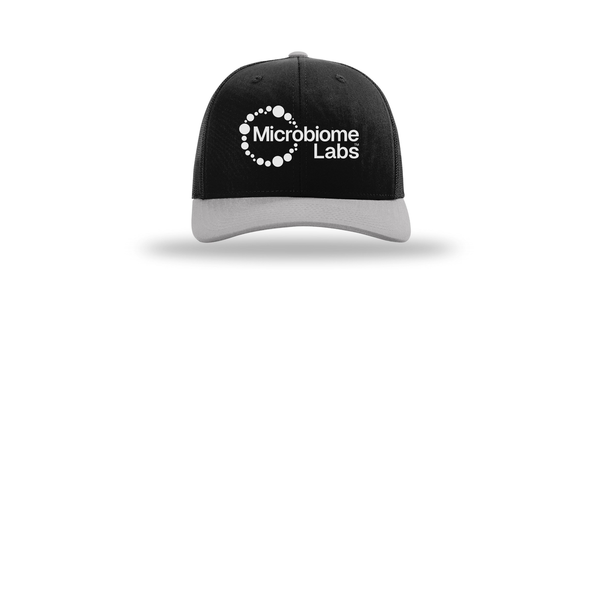 microbiomelabs-richardson-trucker-cap-embroidery-capfront-R112-blackblacklightgrey-flat-front