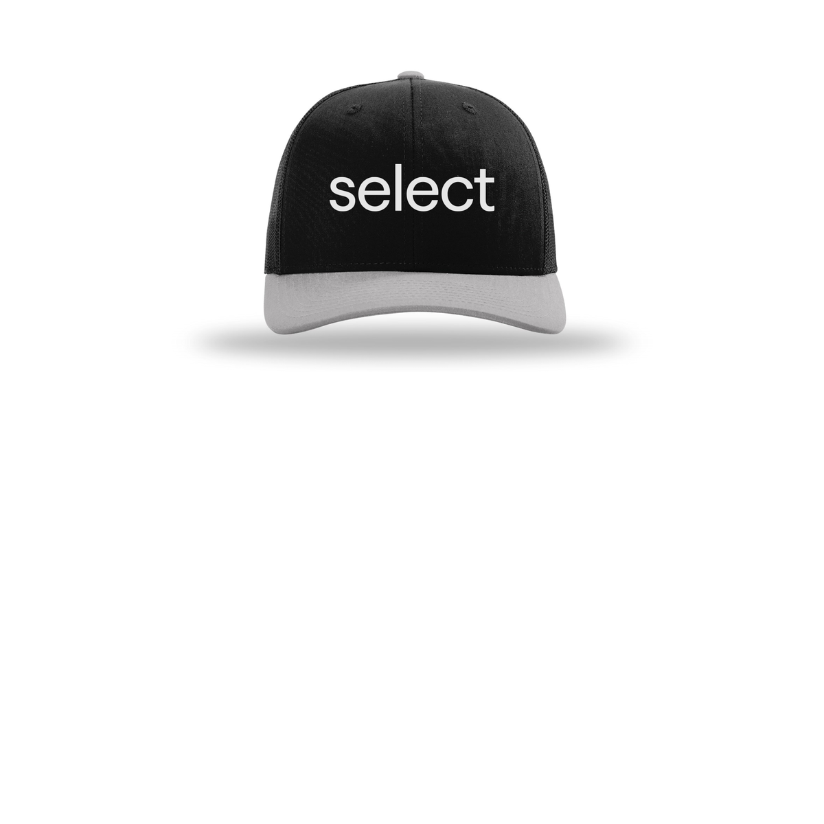 meetselect-richardson-trucker-cap-embroidery-capfront-R112-blackblacklightgrey-flat-front