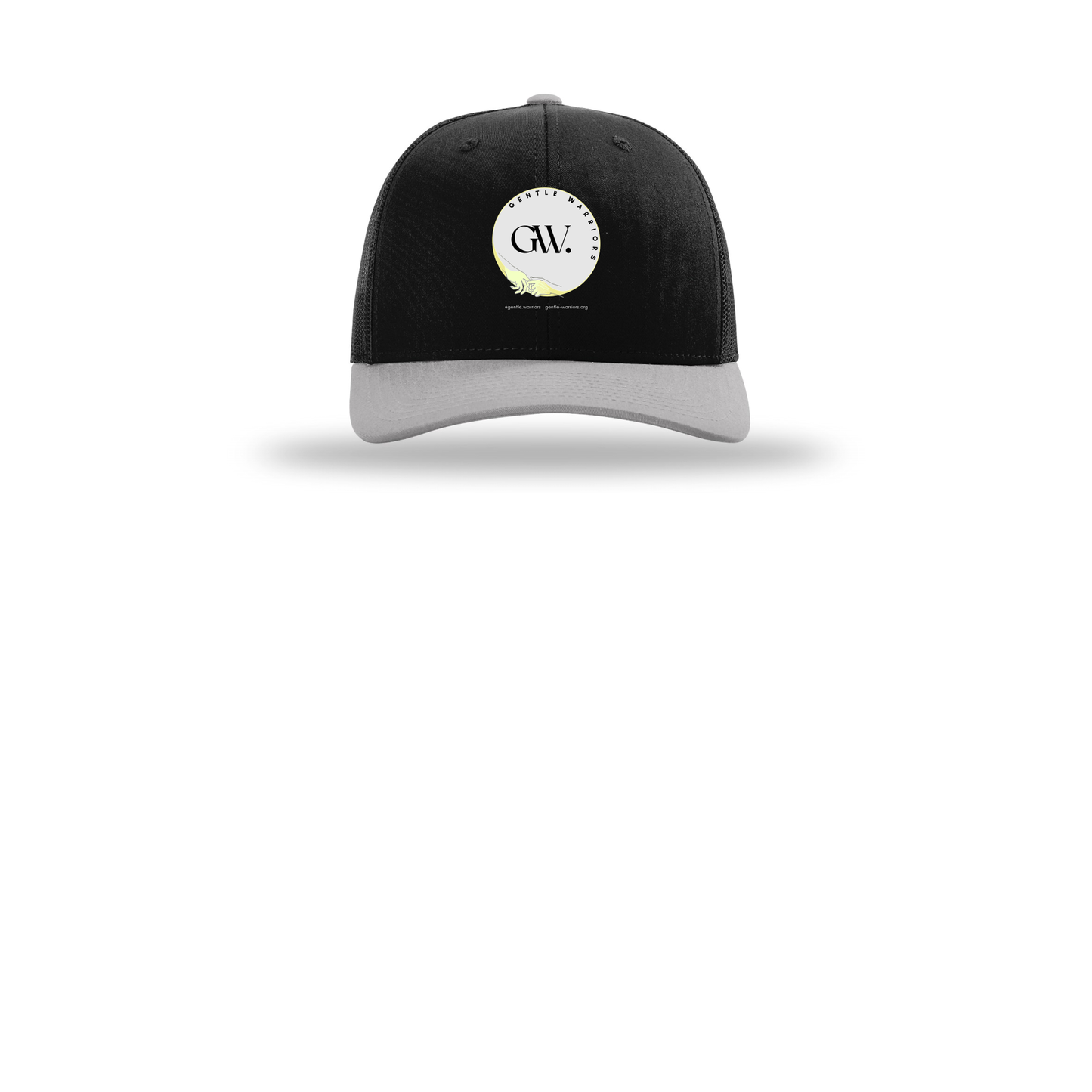 gentle-warriors-richardson-trucker-cap-embroidery-capfront-R112-blackblacklightgrey-flat-front