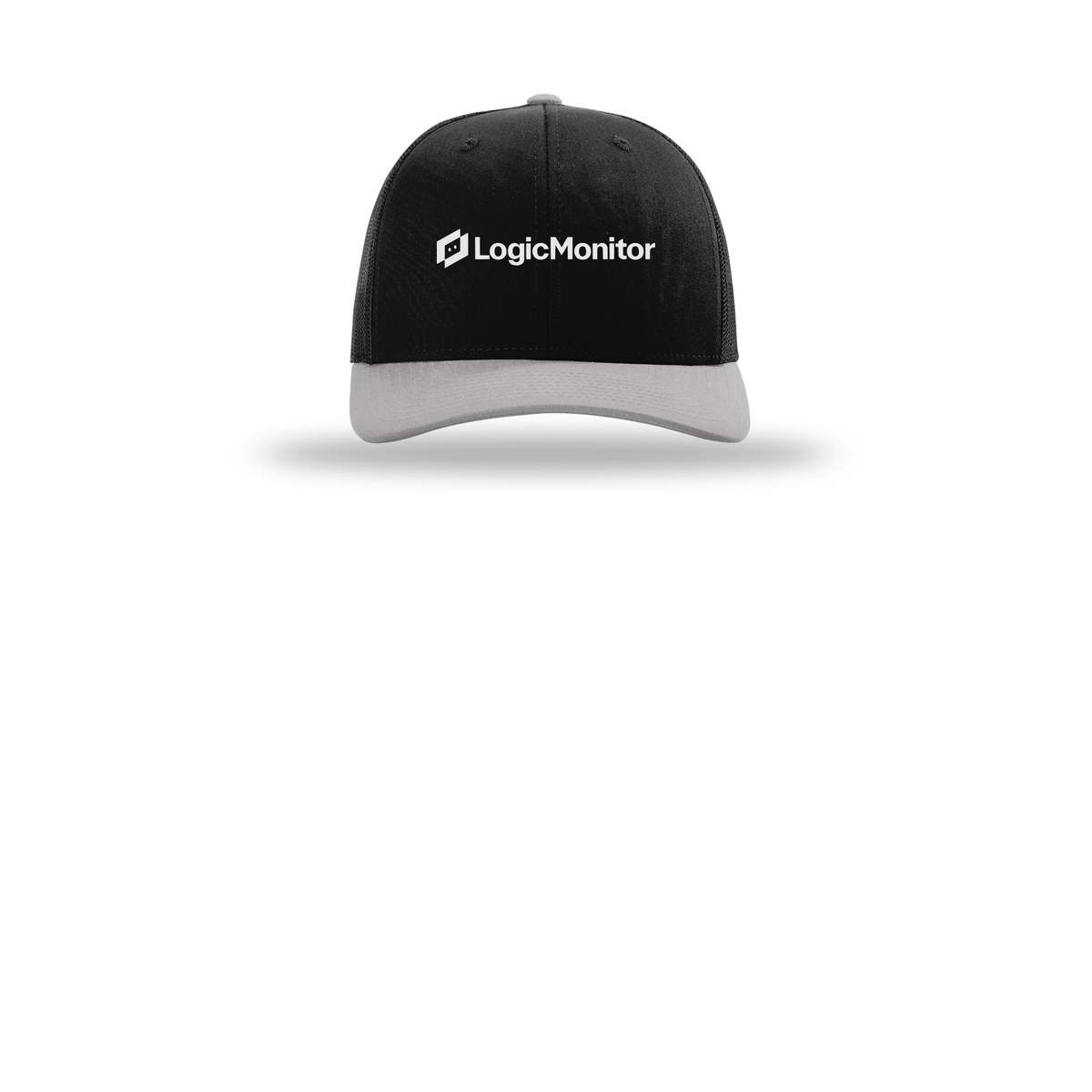 logicmonitor-richardson-trucker-cap-embroidery-capfront-R112-blackblacklightgrey-flat-front