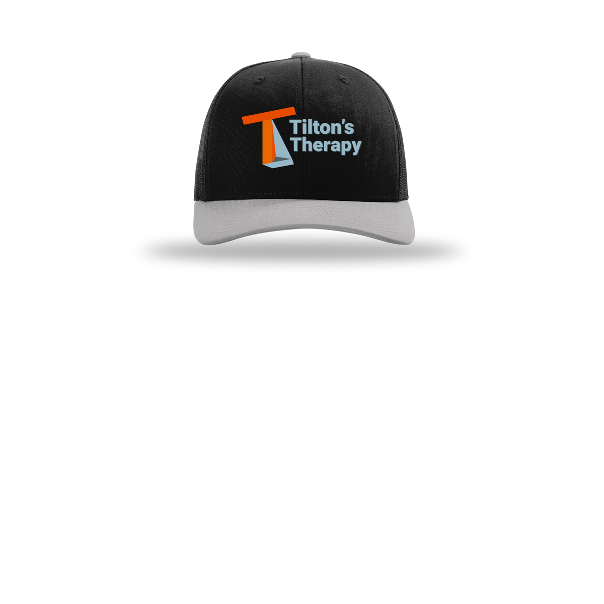 tiltonstherapy-richardson-trucker-cap-embroidery-capfront-R112-blackblacklightgrey-flat-front