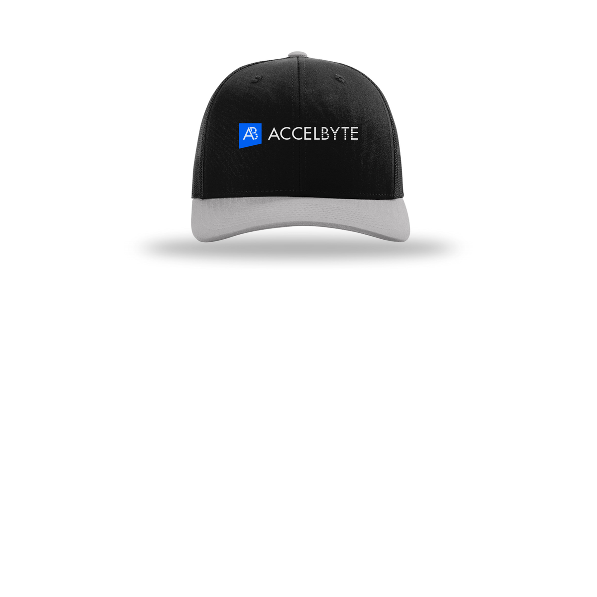 accelbyte-richardson-trucker-cap-embroidery-capfront-R112-blackblacklightgrey-flat-front