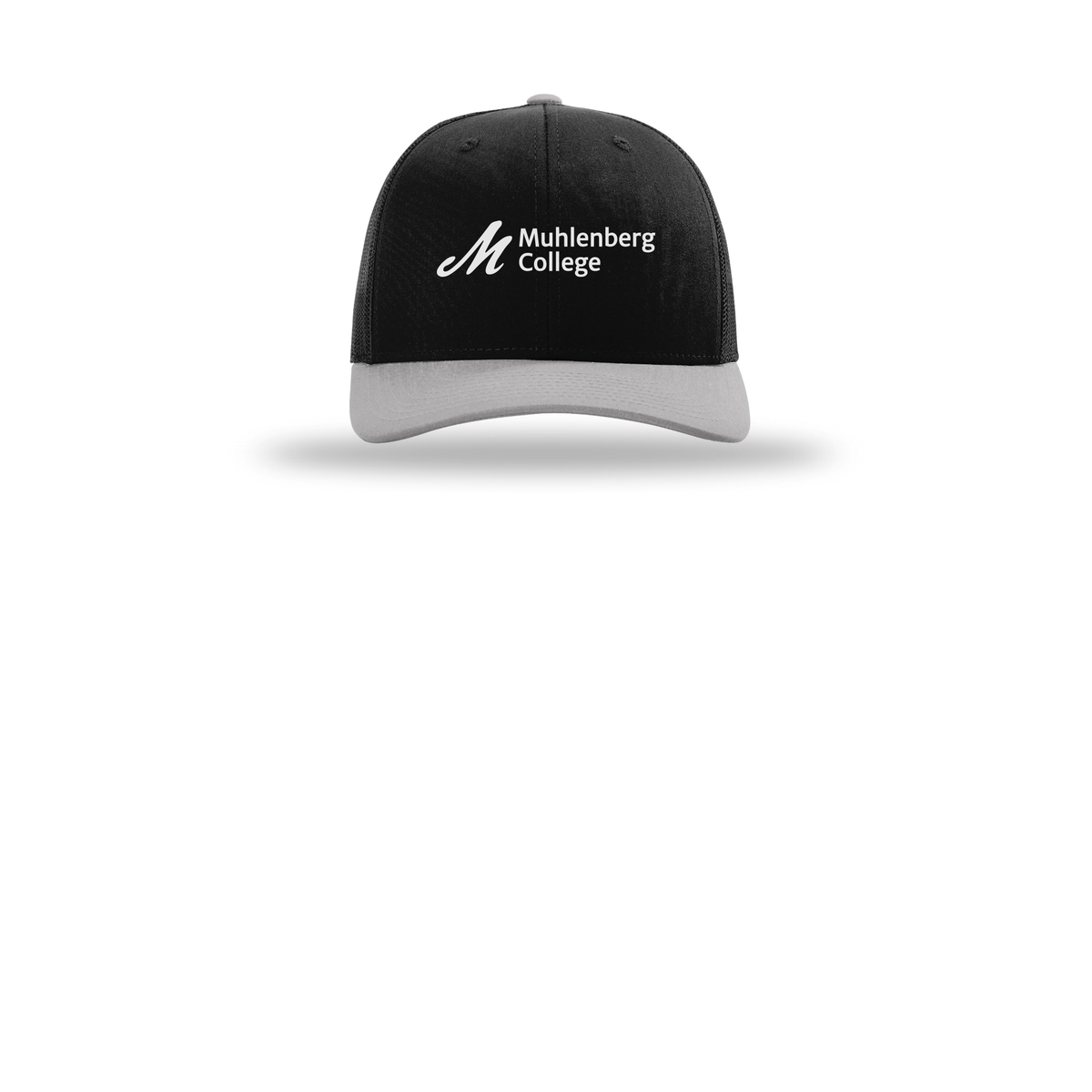 muhlenberg-richardson-trucker-cap-embroidery-capfront-R112-blackblacklightgrey-flat-front