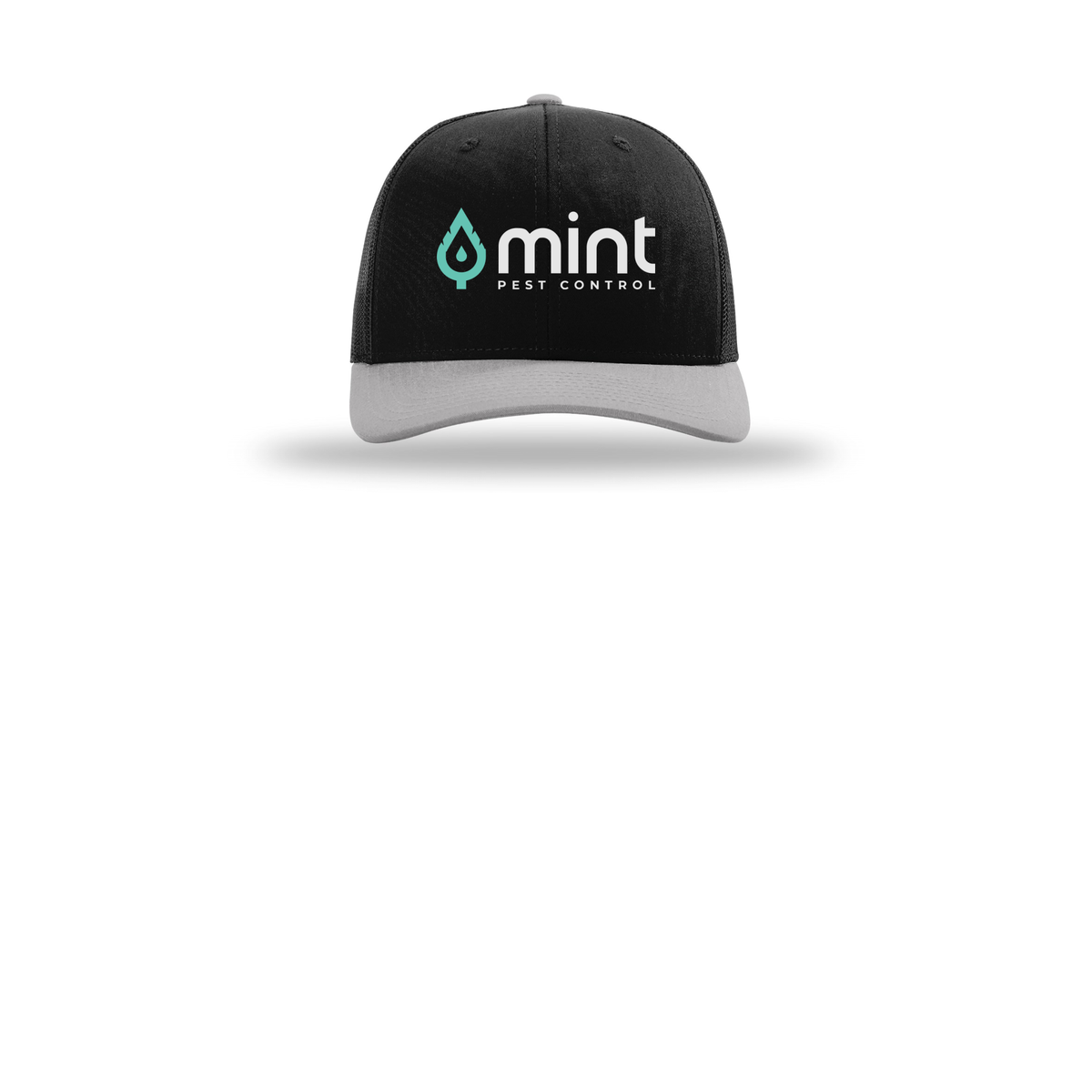 mintpest-richardson-trucker-cap-embroidery-capfront-R112-blackblacklightgrey-flat-front