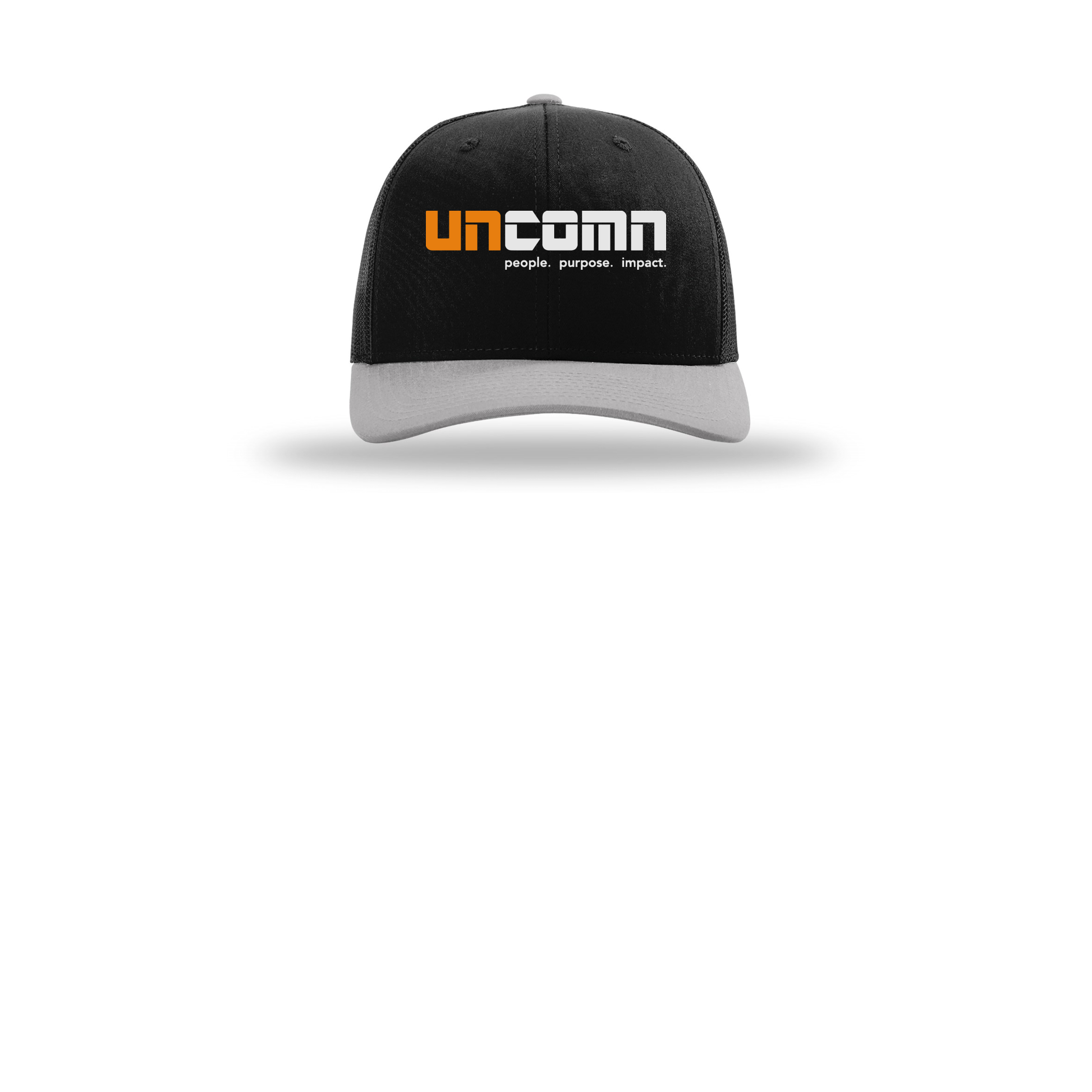 uncomn-richardson-trucker-cap-embroidery-capfront-R112-blackblacklightgrey-flat-front
