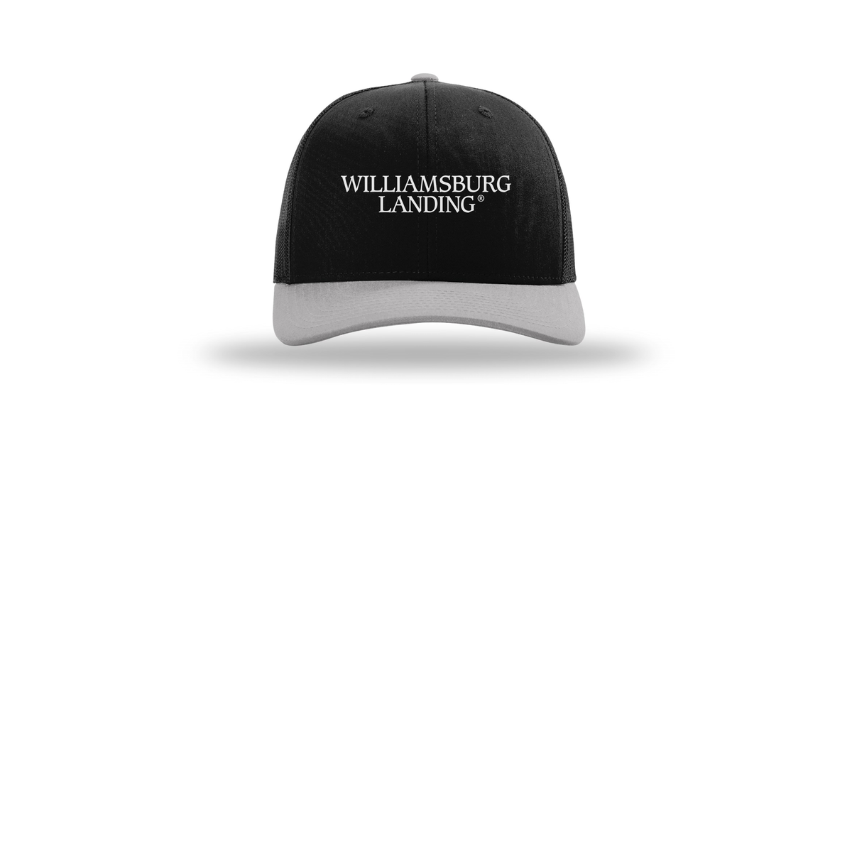 williamsburglanding-richardson-trucker-cap-embroidery-capfront-R112-blackblacklightgrey-flat-front