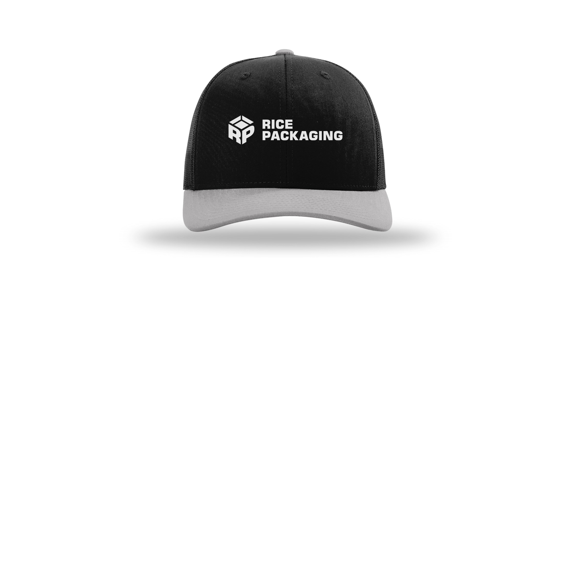 ricepackaging-richardson-trucker-cap-embroidery-capfront-R112-blackblacklightgrey-flat-front