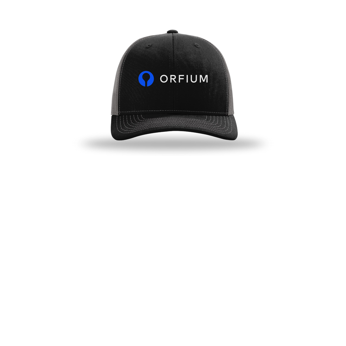 orfium-richardson-trucker-cap-embroidery-capfront-R112-blackcharcoal-flat-front