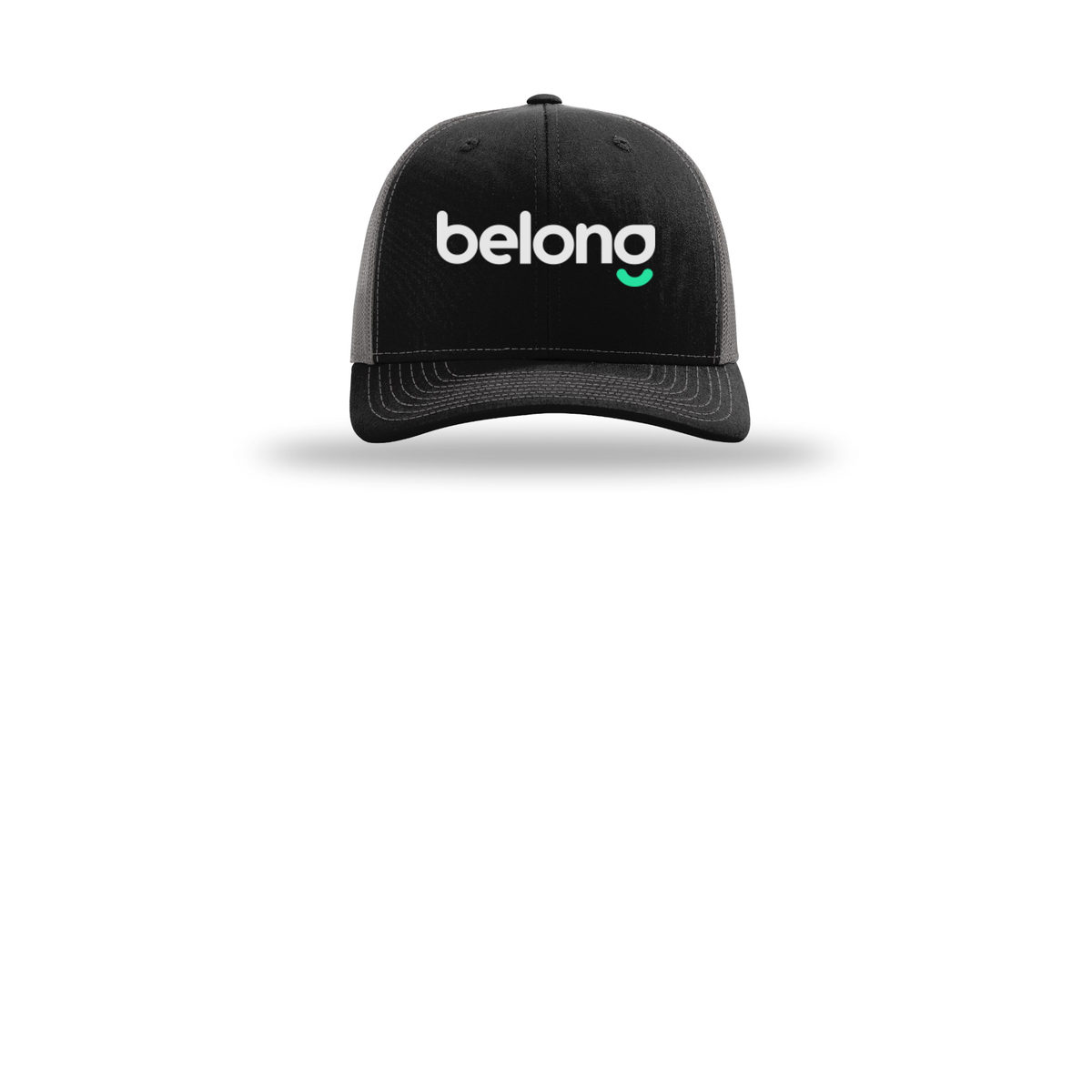 belonghome-richardson-trucker-cap-embroidery-capfront-R112-blackcharcoal-flat-front