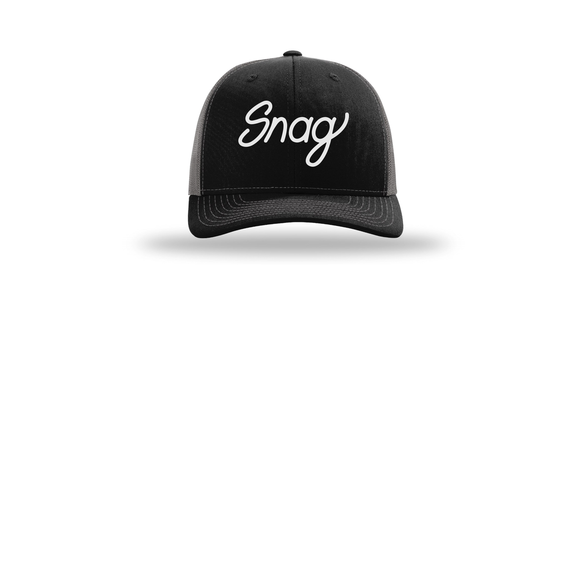 snagdelivery-richardson-trucker-cap-embroidery-capfront-R112-blackcharcoal-flat-front