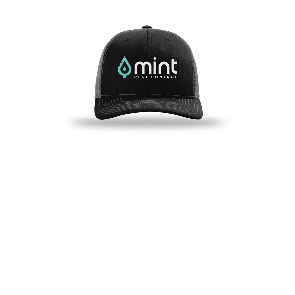 mintpest-richardson-trucker-cap-embroidery-capfront-R112-blackcharcoal-flat-front