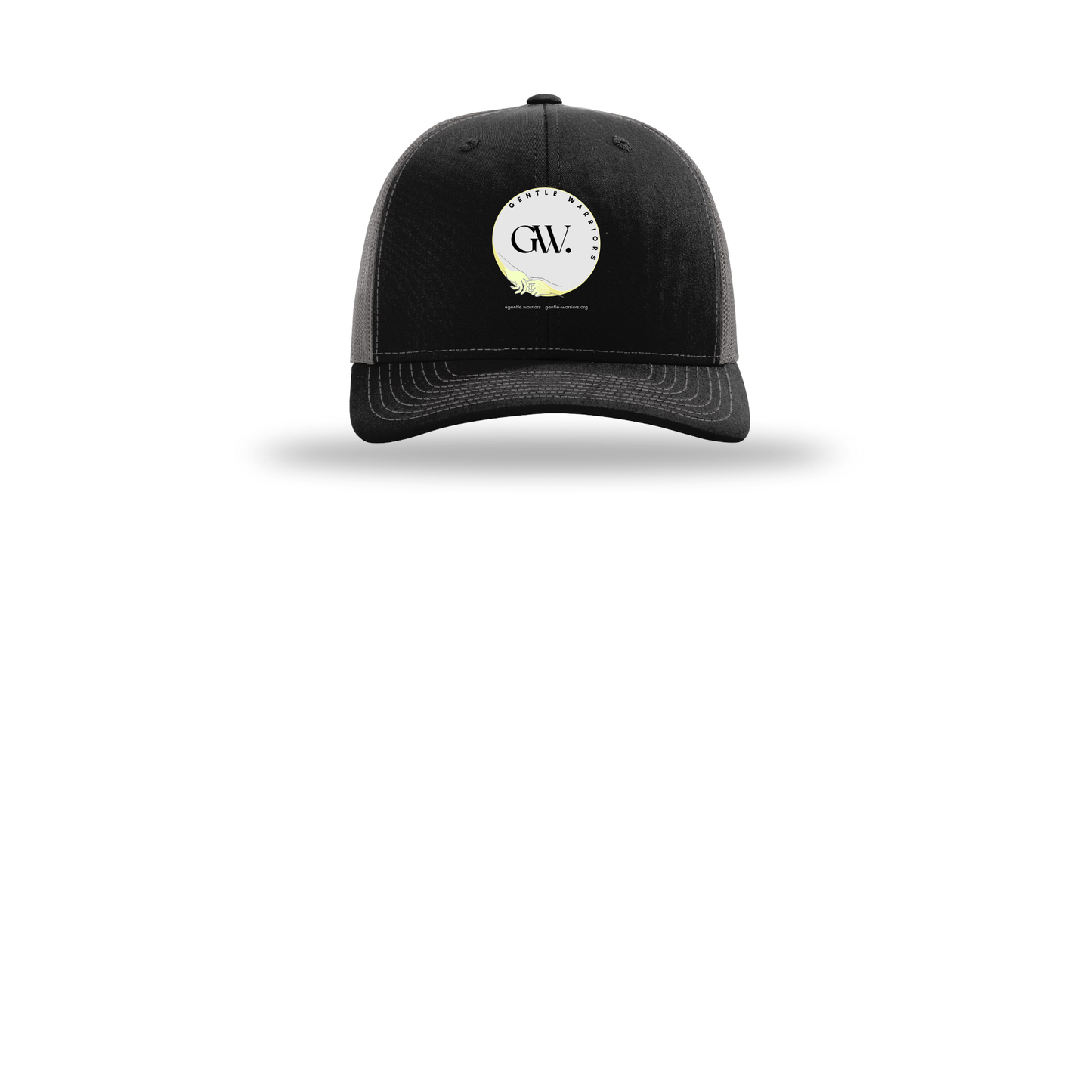 gentle-warriors-richardson-trucker-cap-embroidery-capfront-R112-blackcharcoal-flat-front