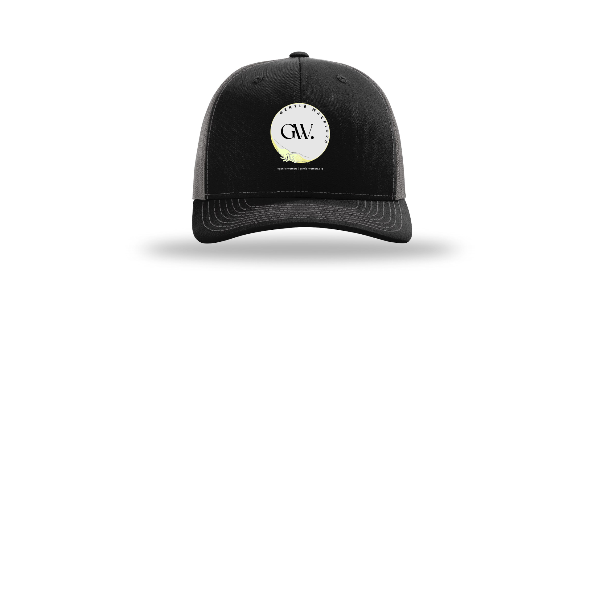 gentle-warriors-richardson-trucker-cap-embroidery-capfront-R112-blackcharcoal-flat-front