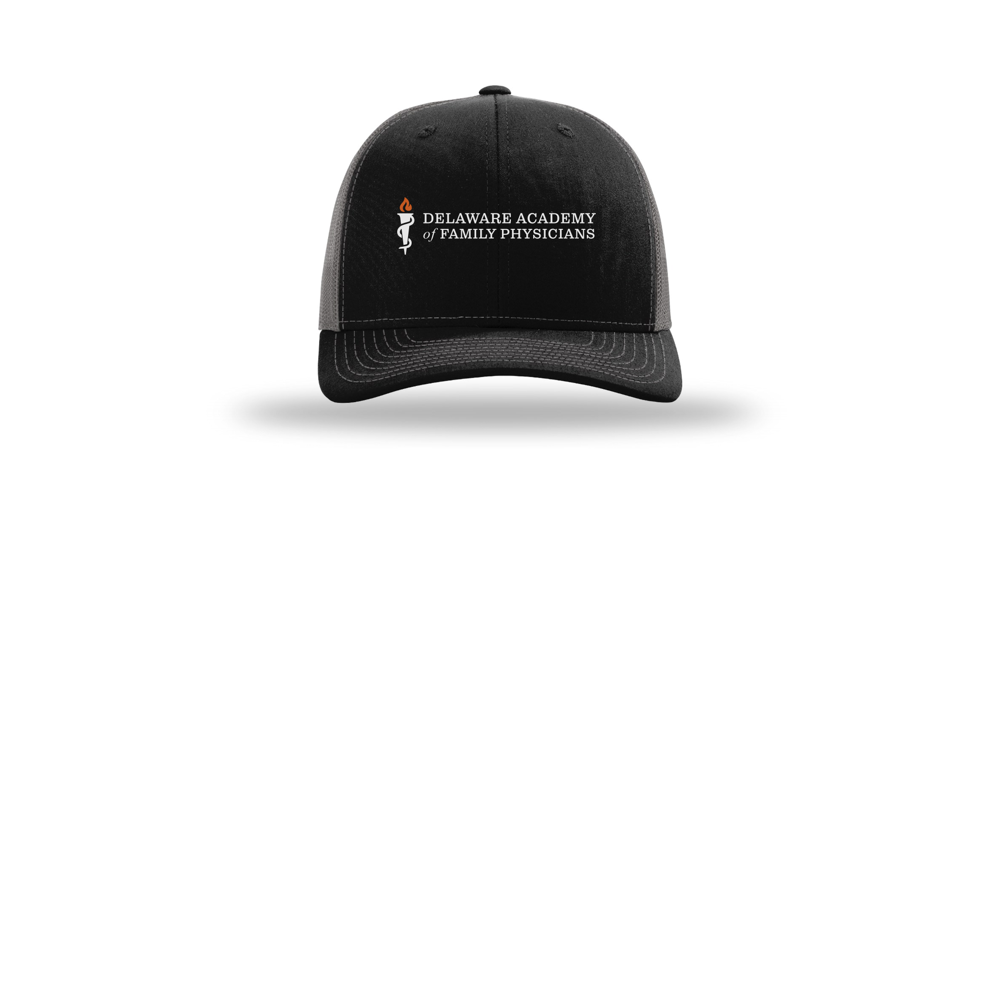 delfamdoc-richardson-trucker-cap-embroidery-capfront-R112-blackcharcoal-flat-front