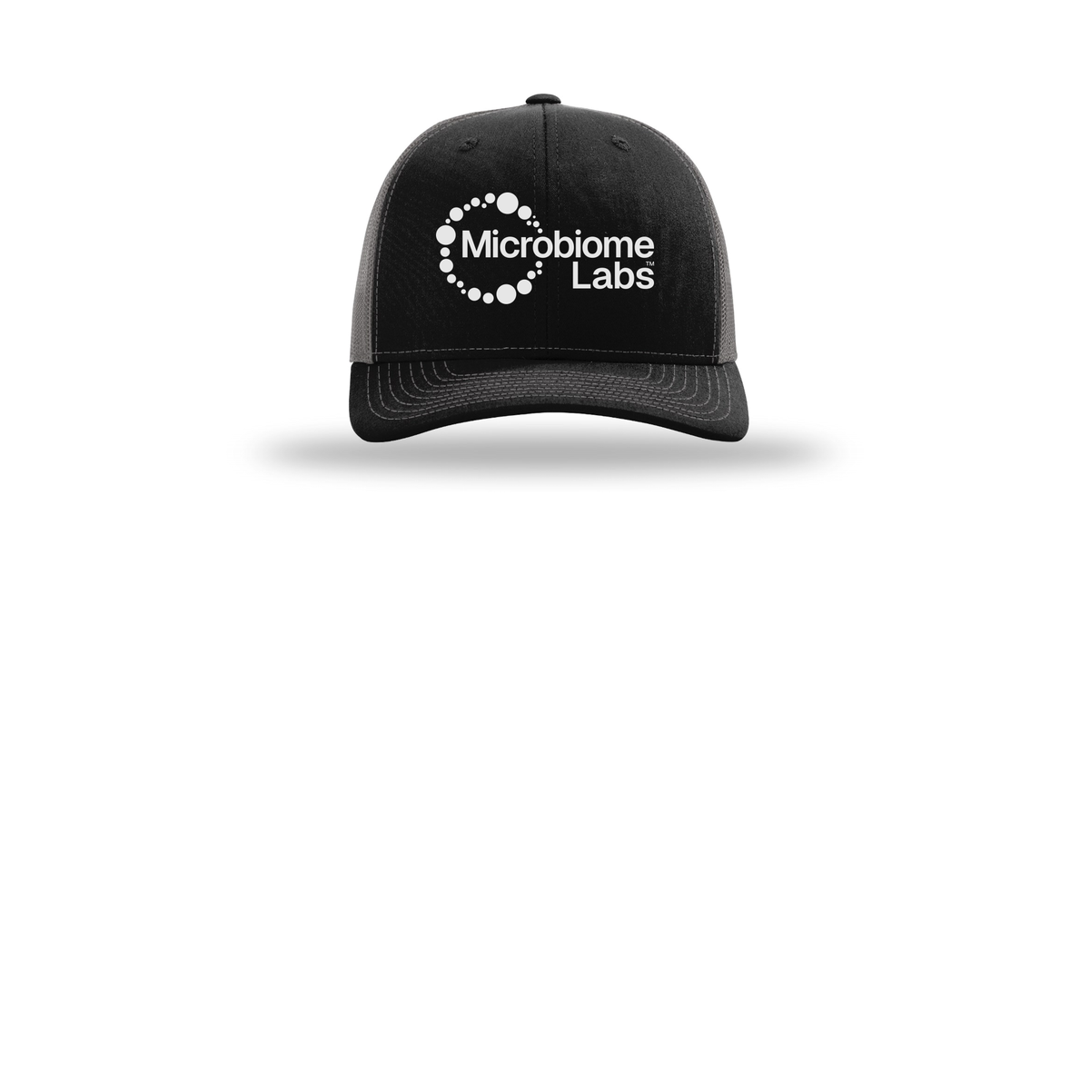 microbiomelabs-richardson-trucker-cap-embroidery-capfront-R112-blackcharcoal-flat-front