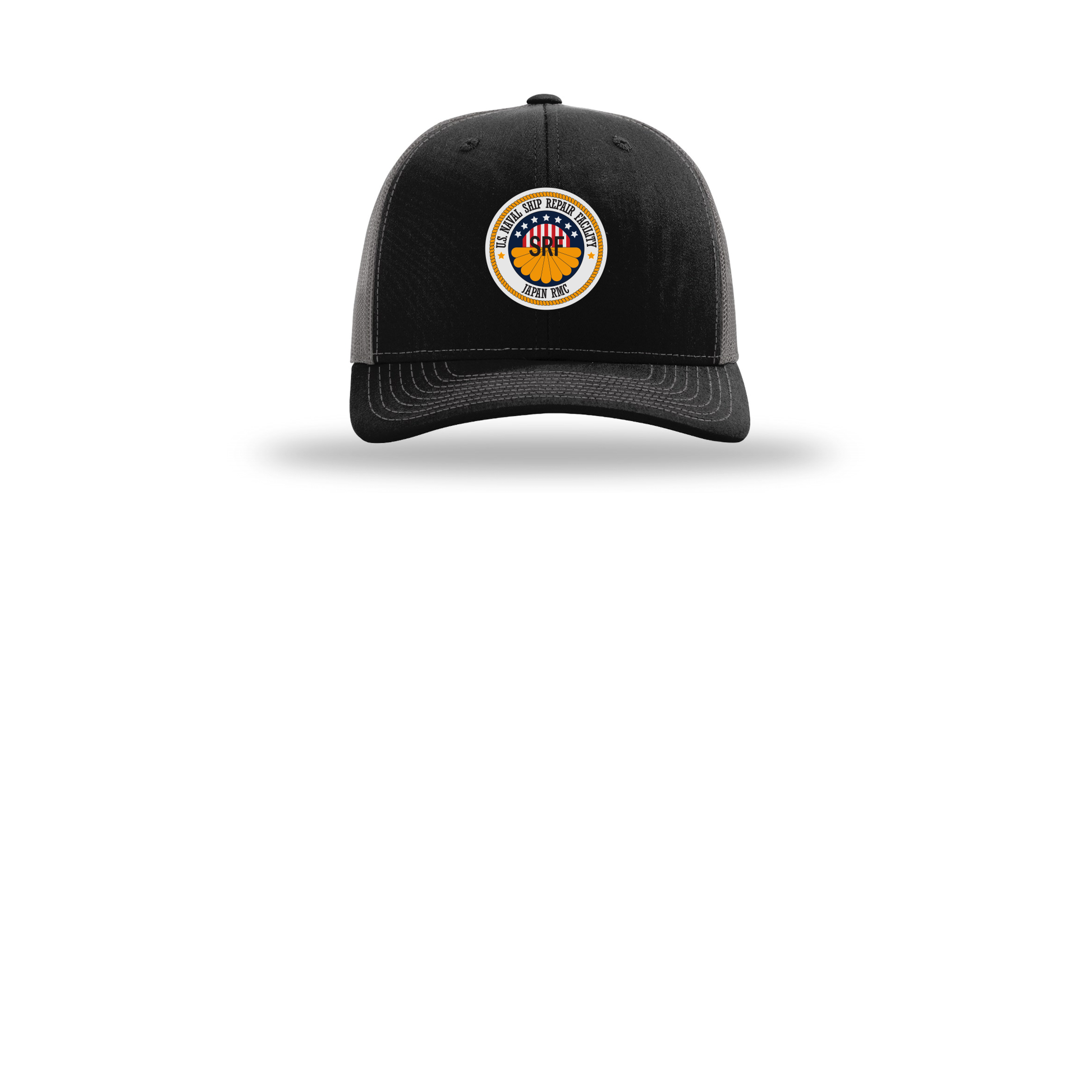 srf-jrmc-richardson-trucker-cap-embroidery-capfront-R112-blackcharcoal-flat-front