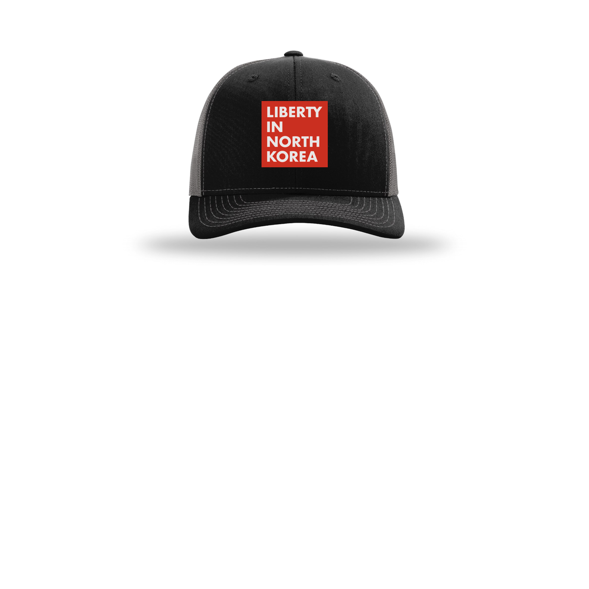 libertyinnorthkorea-richardson-trucker-cap-embroidery-capfront-R112-blackcharcoal-flat-front