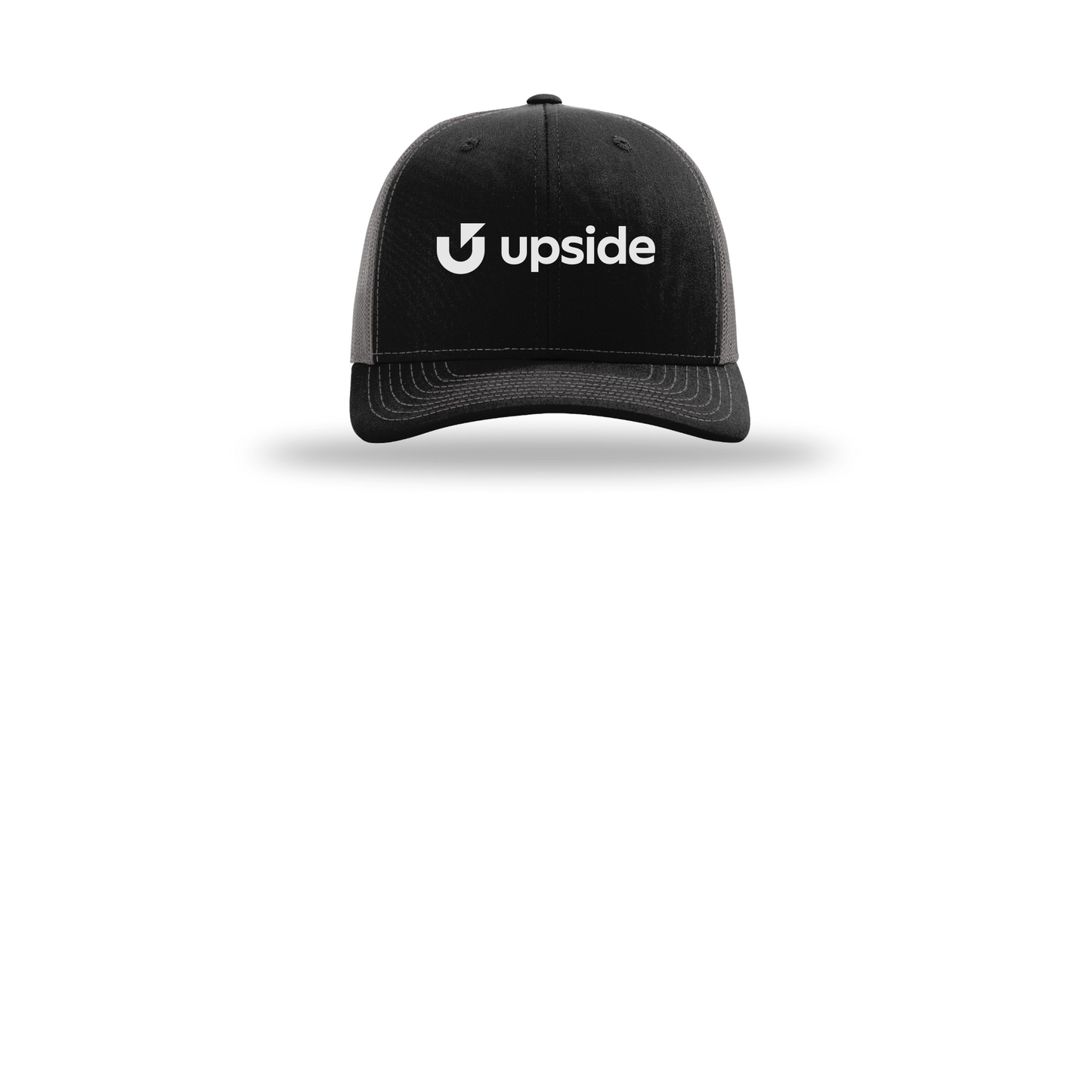 upside-richardson-trucker-cap-embroidery-capfront-R112-blackcharcoal-flat-front