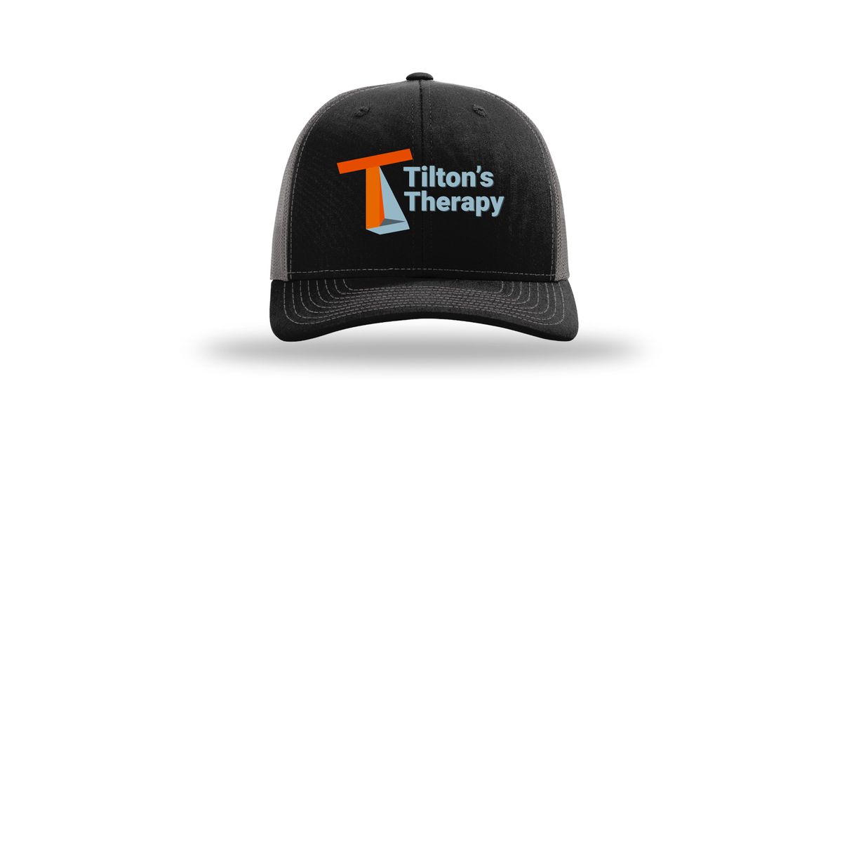 tiltonstherapy-richardson-trucker-cap-embroidery-capfront-R112-blackcharcoal-flat-front