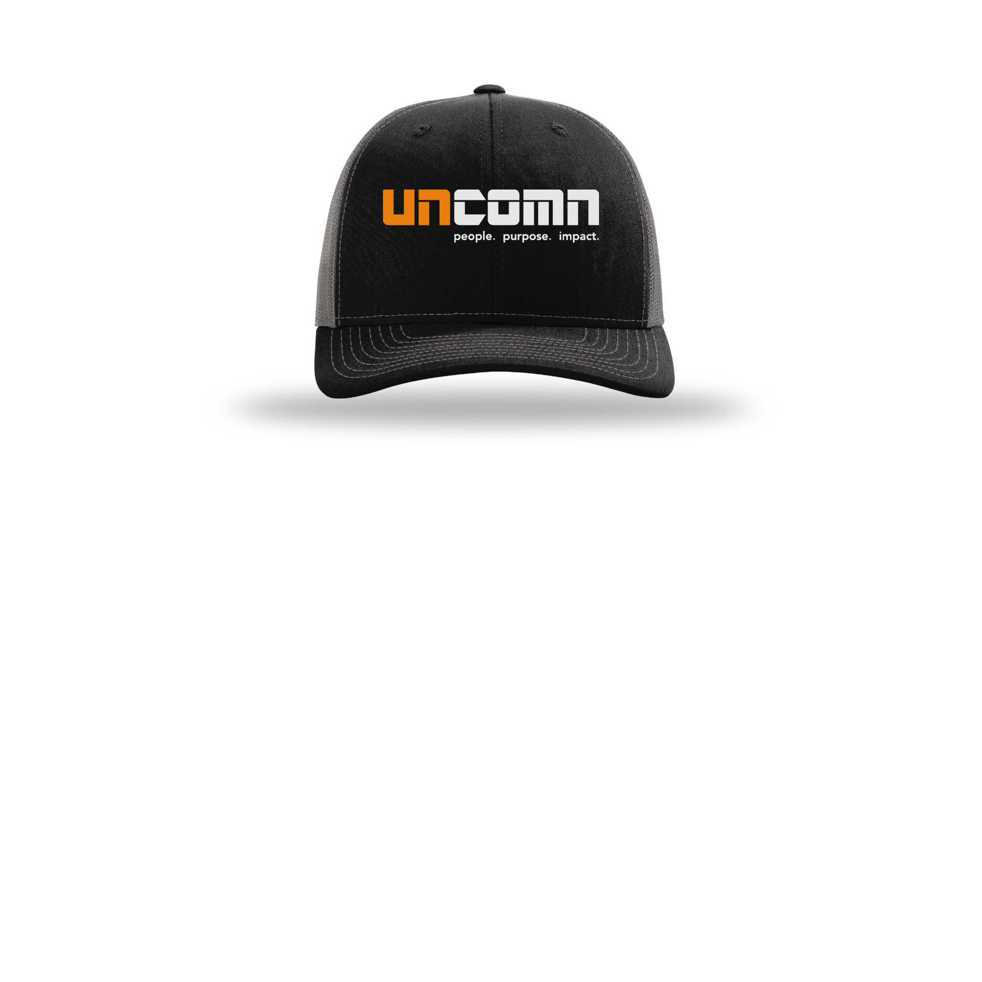 uncomn-richardson-trucker-cap-embroidery-capfront-R112-blackcharcoal-flat-front