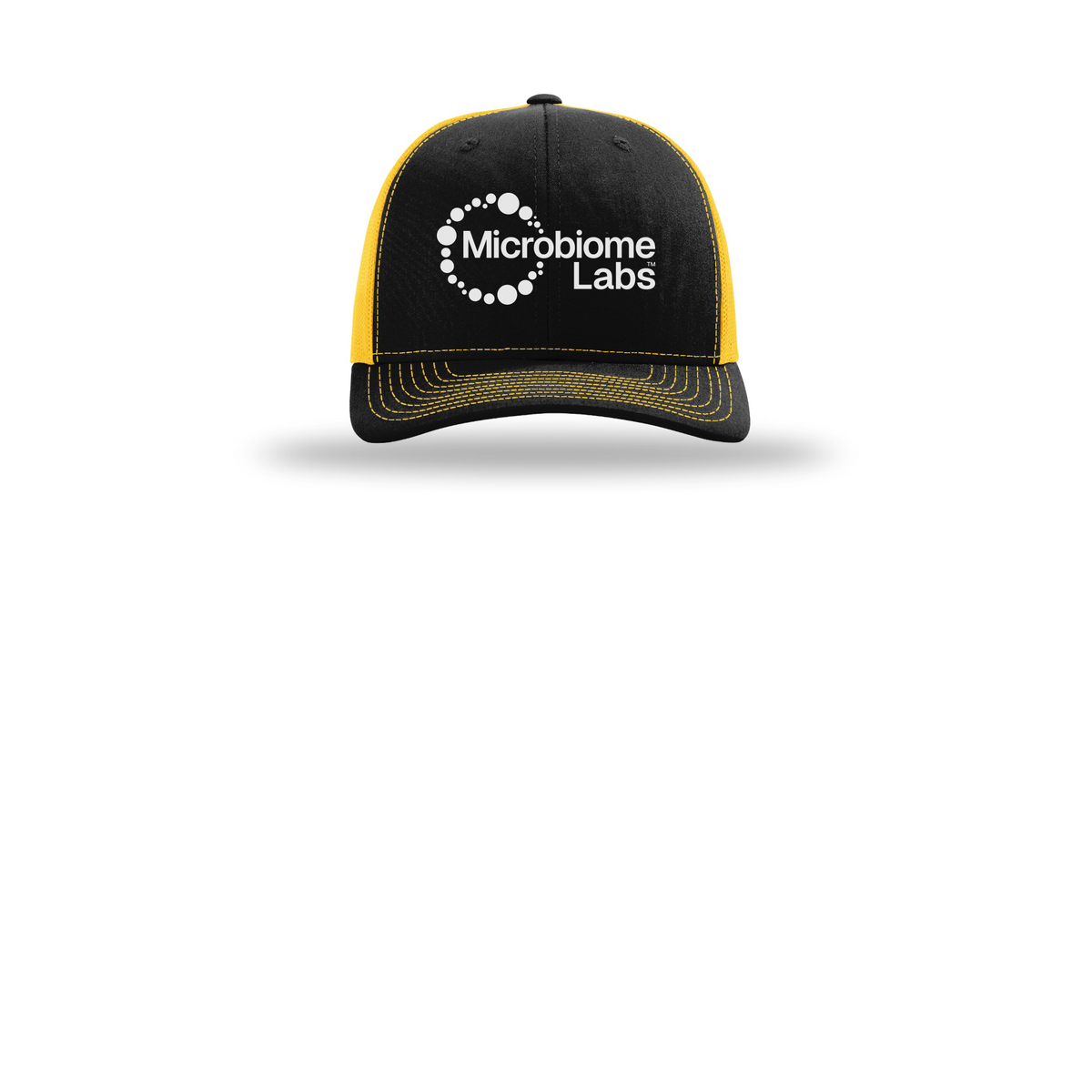 microbiomelabs-richardson-trucker-cap-embroidery-capfront-R112-blackgold-flat-front