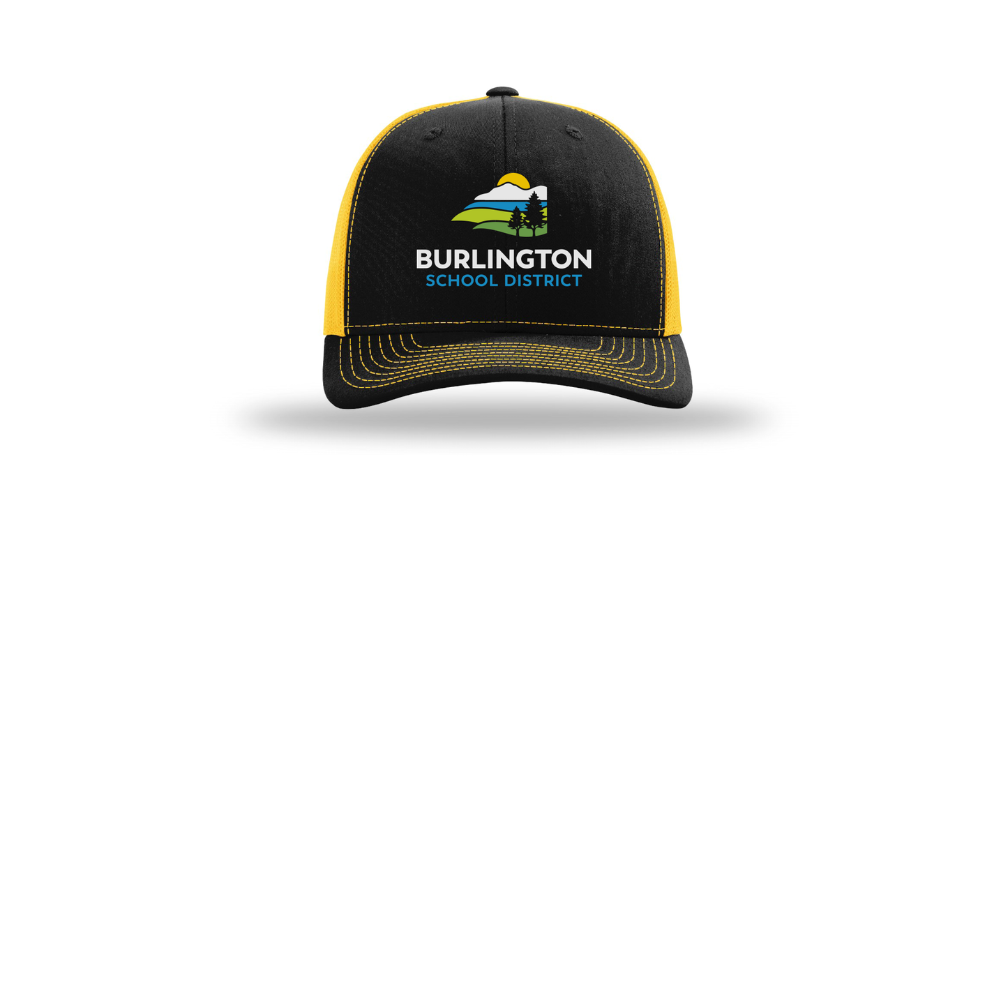 bsdvt-richardson-trucker-cap-embroidery-capfront-R112-blackgold-flat-front