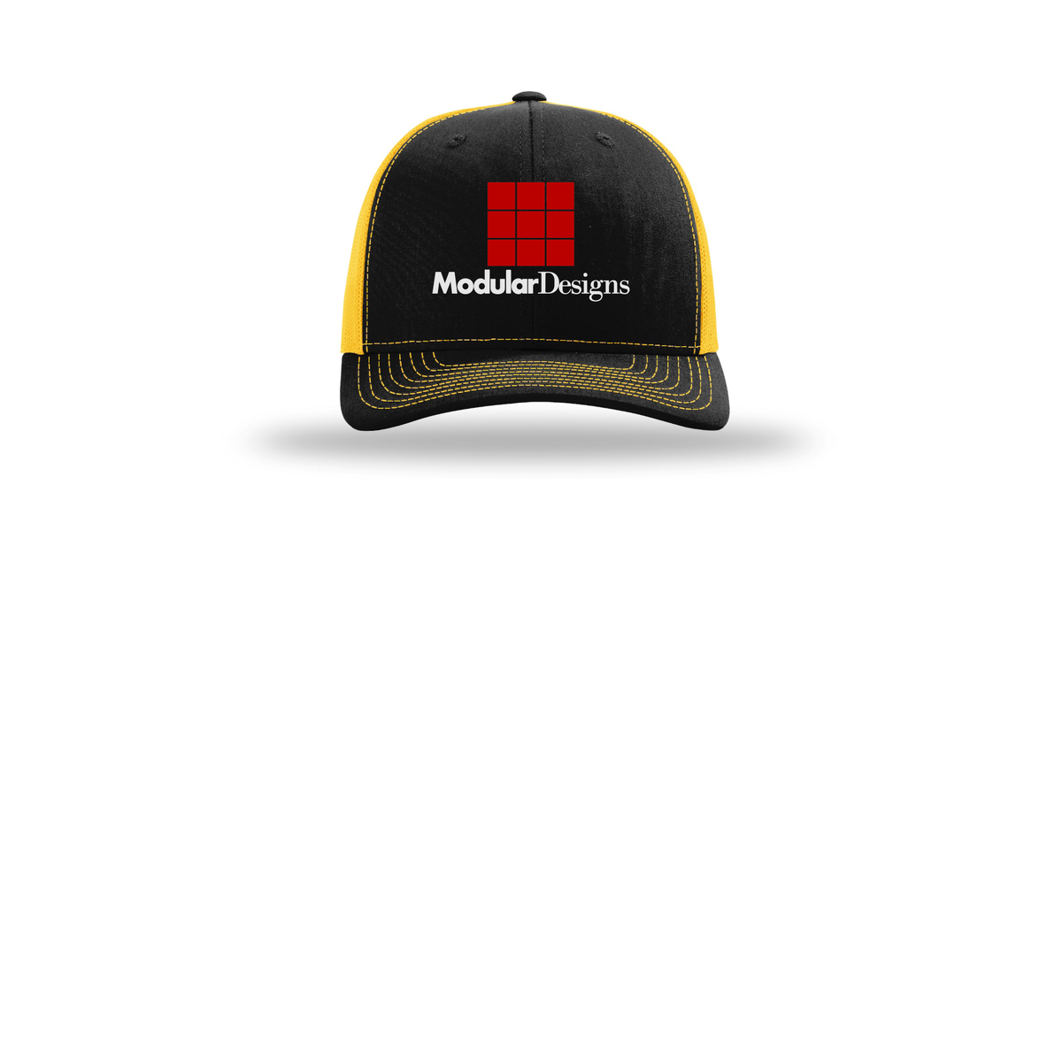 modulardesignsflooring-richardson-trucker-cap-embroidery-capfront-R112-blackgold-flat-front