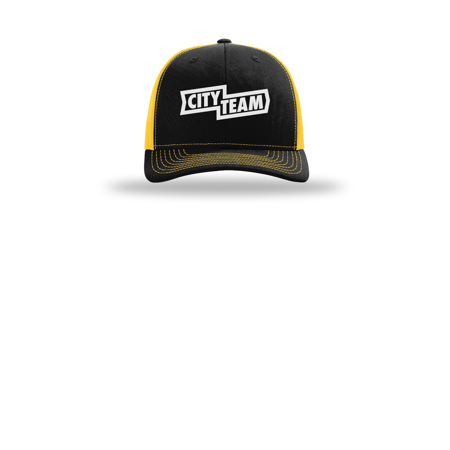 cityteam-richardson-trucker-cap-embroidery-capfront-R112-blackgold-flat-front