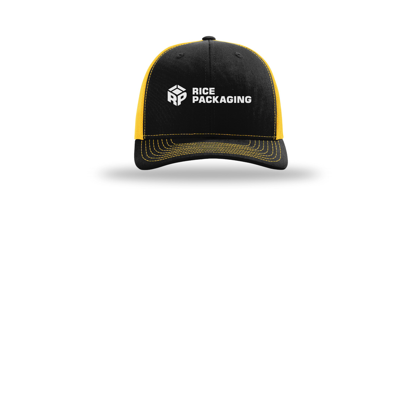 ricepackaging-richardson-trucker-cap-embroidery-capfront-R112-blackgold-flat-front