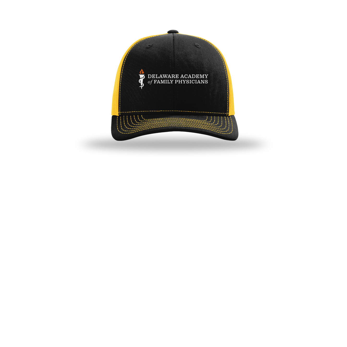 delfamdoc-richardson-trucker-cap-embroidery-capfront-R112-blackgold-flat-front