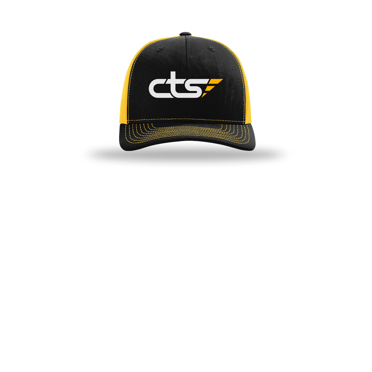cts1-richardson-trucker-cap-embroidery-capfront-R112-blackgold-flat-front