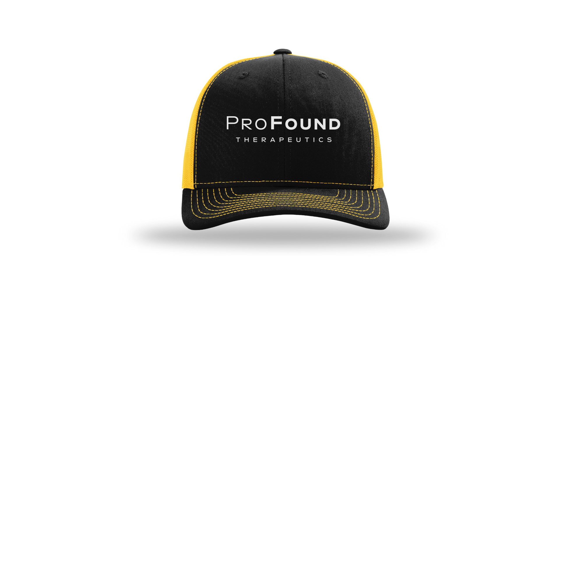 profoundtx-richardson-trucker-cap-embroidery-capfront-R112-blackgold-flat-front